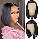 10 Inch Bob Wig Human Hair 13x4 HD Lace Front Wigs Human Hair Pre Plucked Short Bob Wig Lace Frontal Wigs for Black Women 180% Density Glueless Straight Human Hair Wig Natural Color