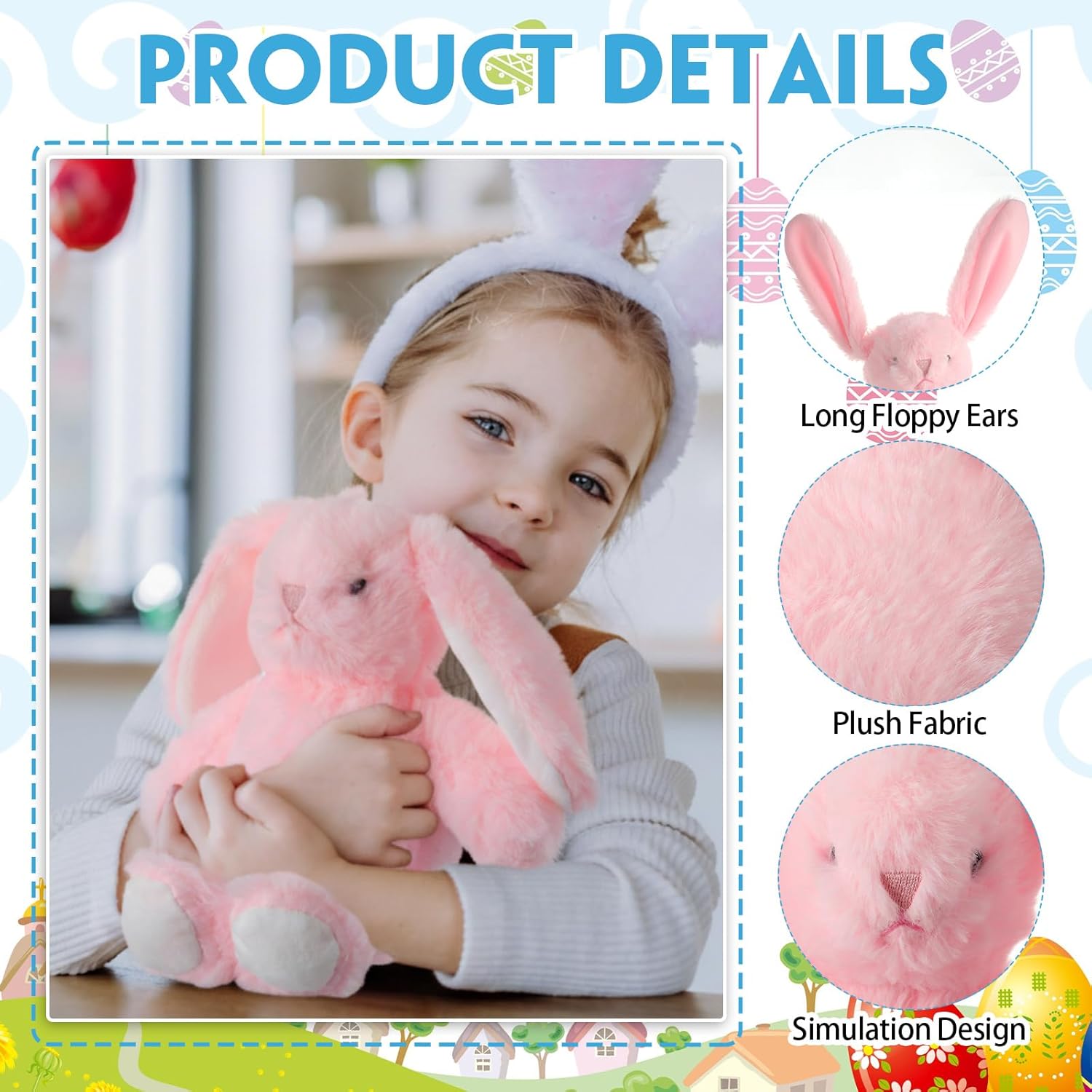10 Pcs 13.5 Inch Plush Easter Bunny Stuffed Animal 5 Colors Cute Stuffed Bunny Soft Stuff Rabbit Plush Toy Easter Stuff Bunnys Gift for Kids Boys Girls Easters Party Favor
