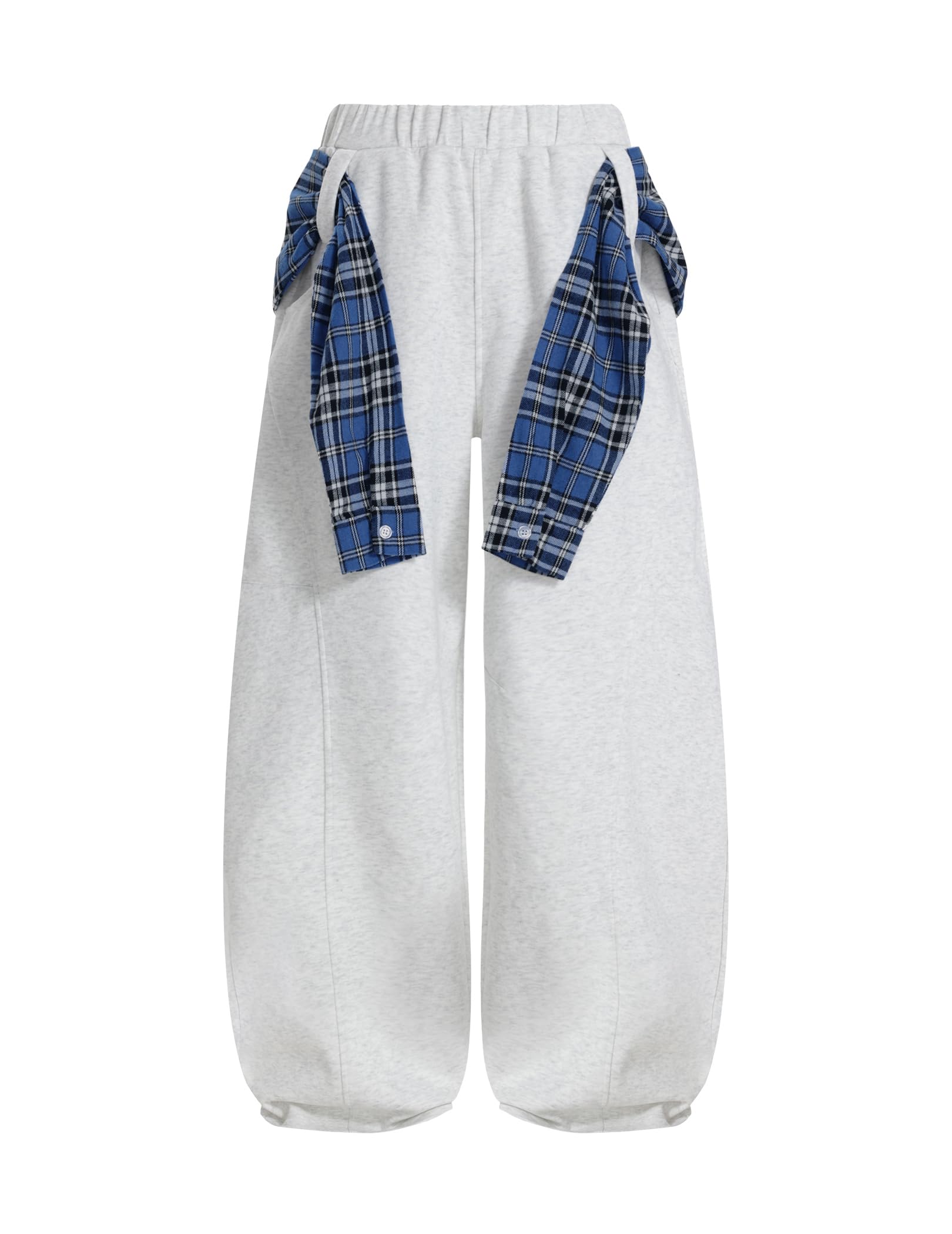 Aelfric Eden Baggy Barrel Sweatpants Women Plaid Belt Shawl Wide Leg Pants Casual Unisex Y2K Elastic Lantern Trouser