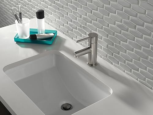 Miniatura 6 de Delta Grifo de baño moderno de un solo orificio de níquel cepillado, grifo de baño de una sola manija, montaje de drenaje, inoxidable 559LF-SSPP