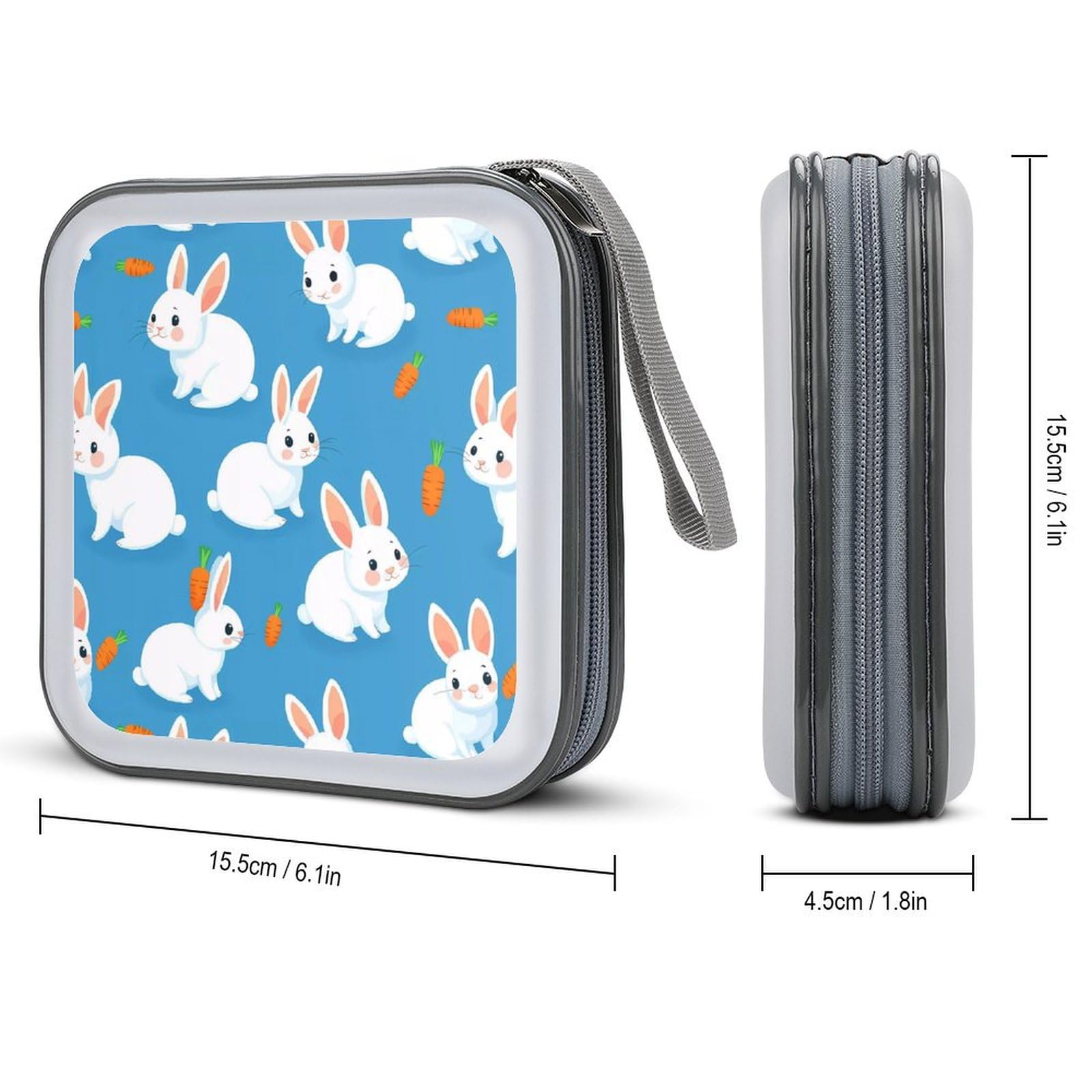 Rabbit Bunny Carrot Printed CD Case Portable DVD Holder Storage Organizer for Home Travel