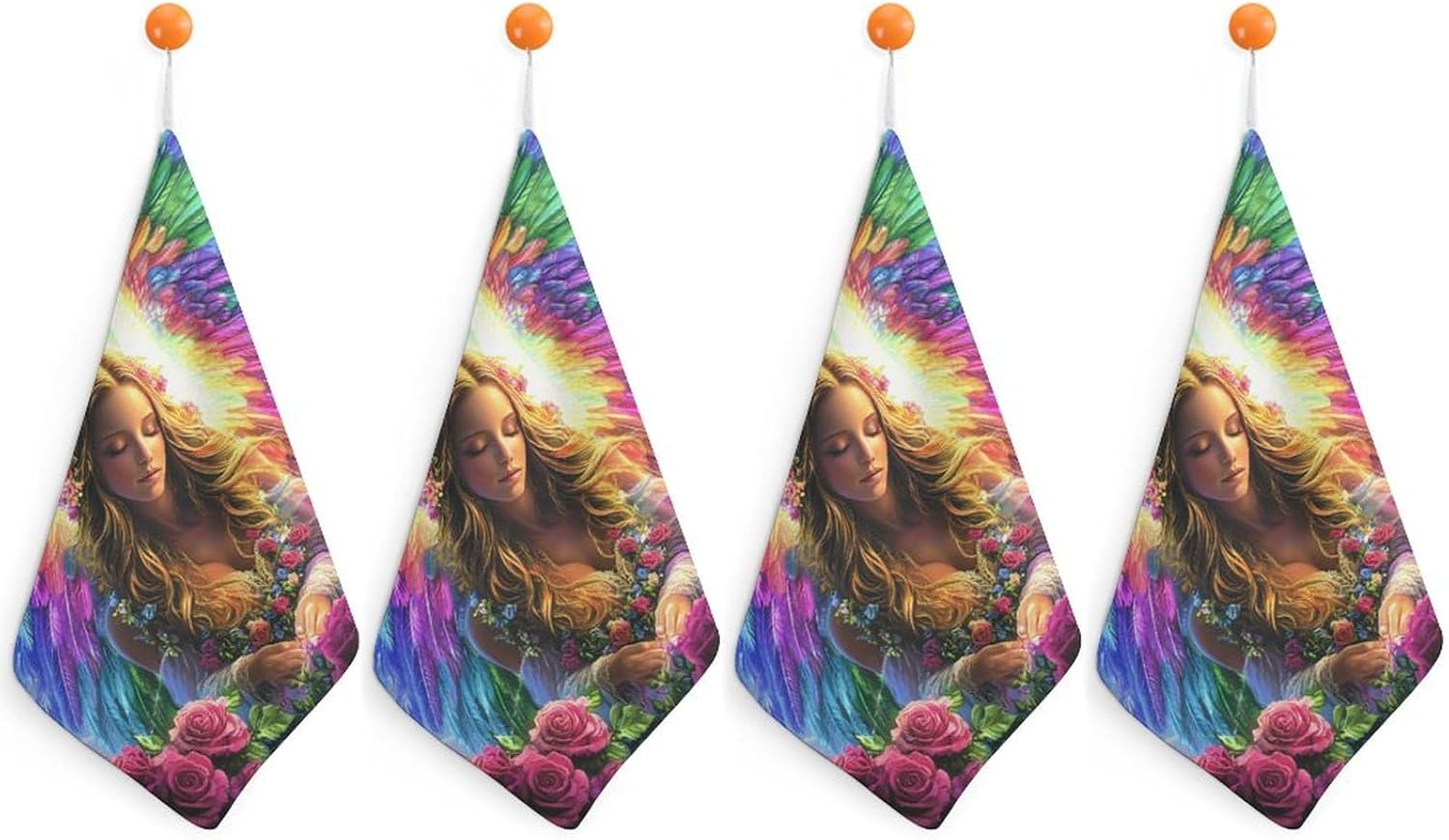 Rainbow Angel Rose Towel Hand Towels Decorative Towel for Bathroom Kitchen Shower Gym 4PCS