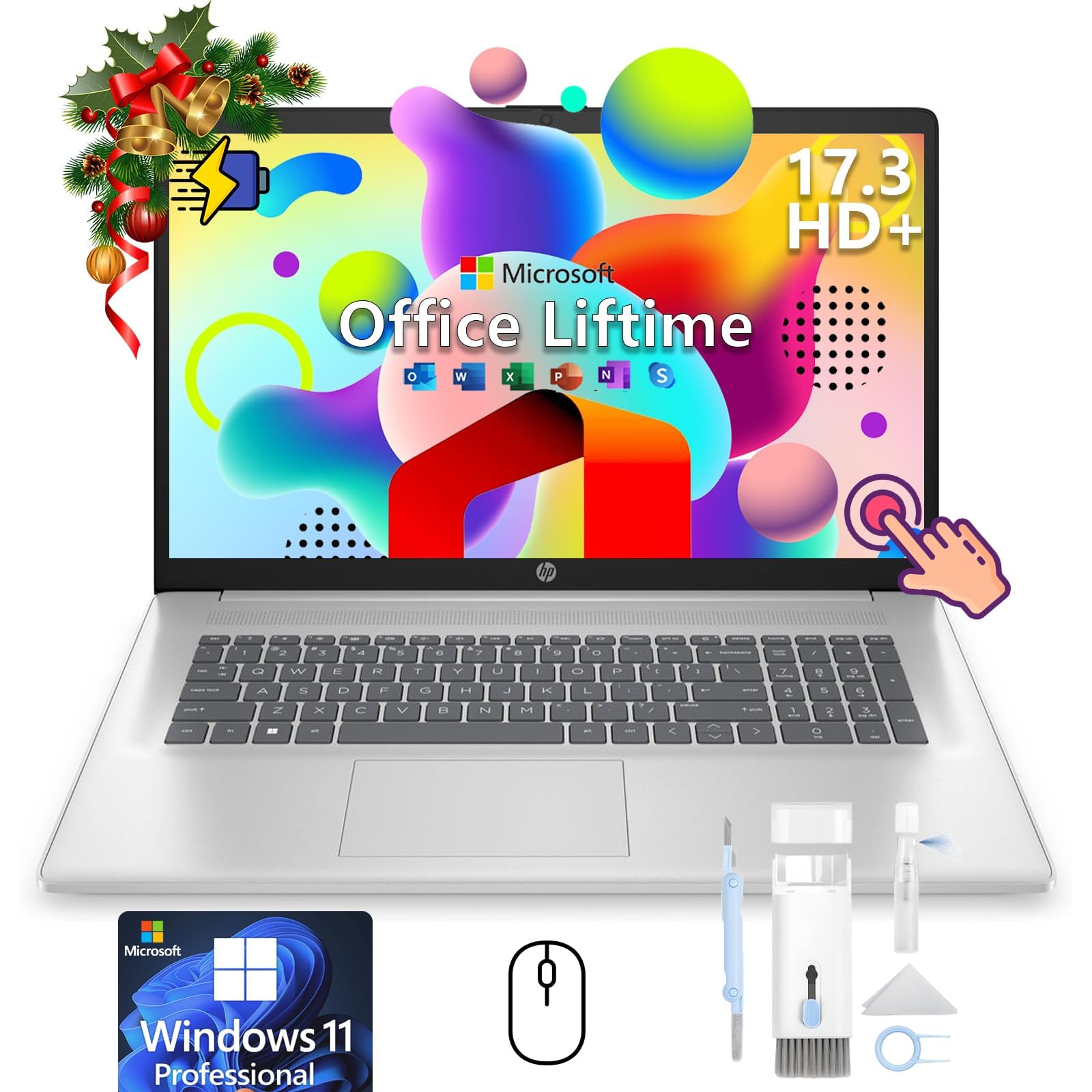 HP 17.3-inch Flagship Touchscreen Laptop - Win 11 Pro • AI-Powered Microsoft Office Lifetime • AMD R5-7530U • 17.3" HD+ BrightView Display • Wi-Fi w/Laptop Computer Accessories (64G RAM, 2TB SSD)