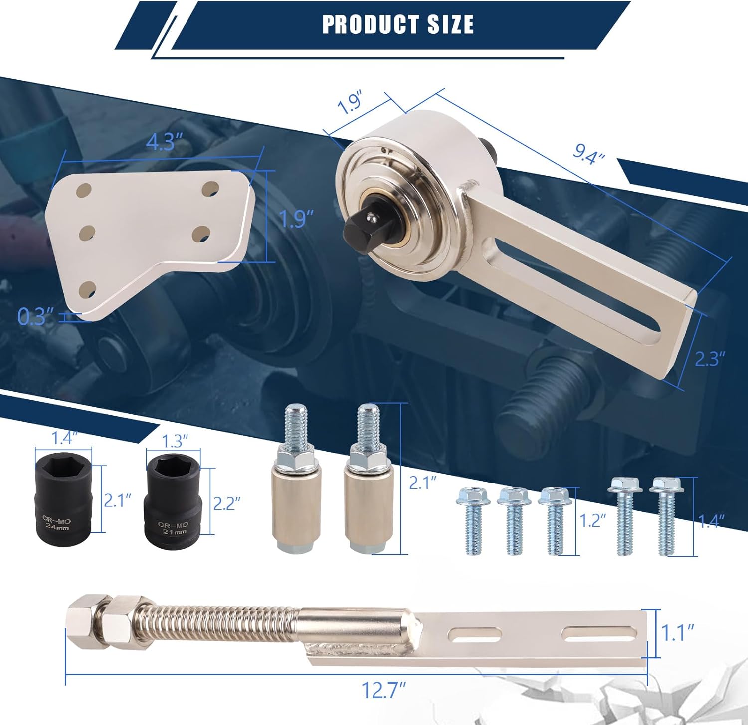 Engine Crankshaft Belt Pulley Removal Tool for Ford 1.0 & 2.0 EcoBoost Duratec Engines, 1:5 Torque Multiplier Kit with 21mm/24mm Sockets, Match OEM 303-1611, 303-1611-01, 303-1611-02