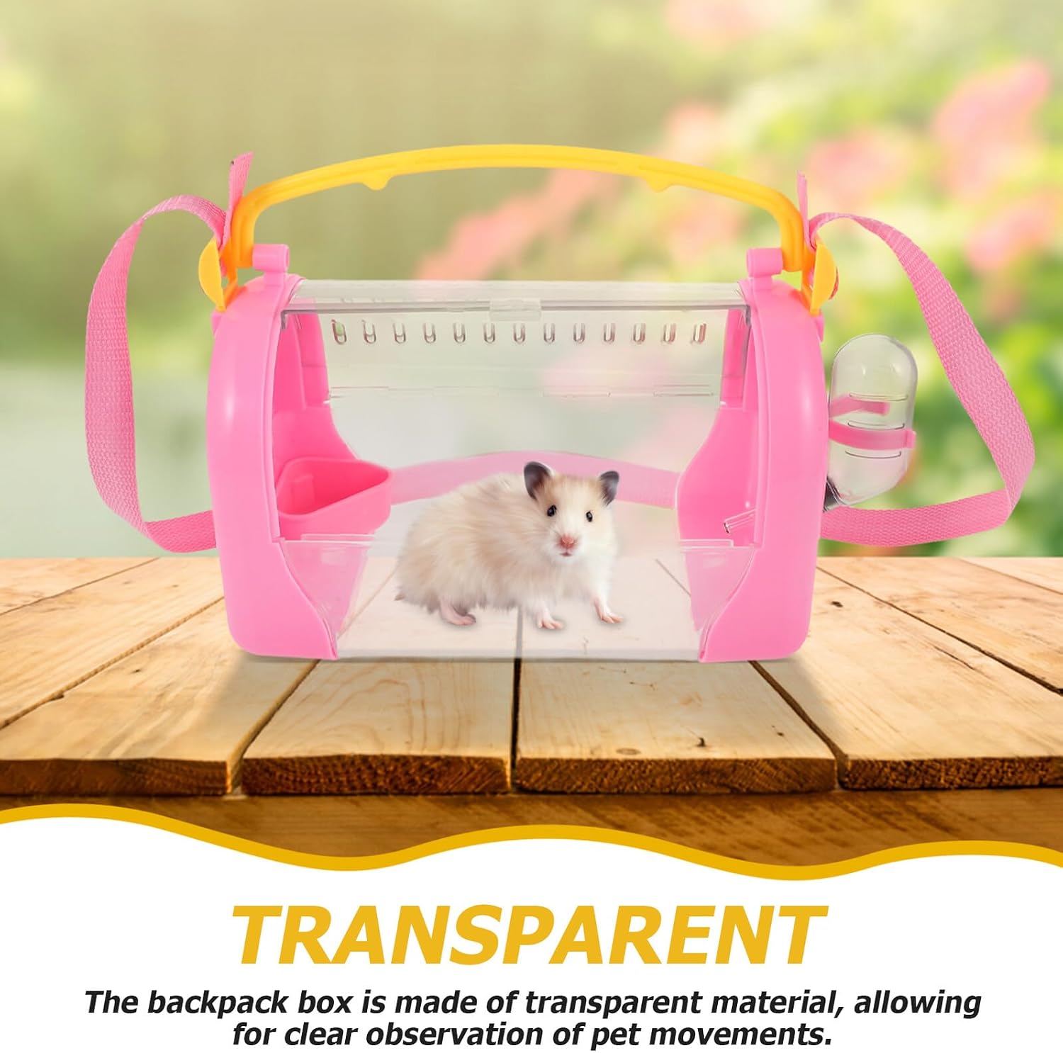 Cabilock Small Pet Carrier Cage with Strap, Travel Hamster and Guinea Pig Carrier Box, Portable Outdoor Rodent Carrier for Rabbits and Small Animals, Pink