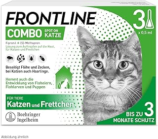FRONTLINE Combo for Cat Against Ticks, Fleas & Hair Lice (for Any Size & Weight), 3 x Pipettes for up to 3 Months Protection, Also Against Flea Eggs, Larvae & Pupae in the Home, Waterproof product image