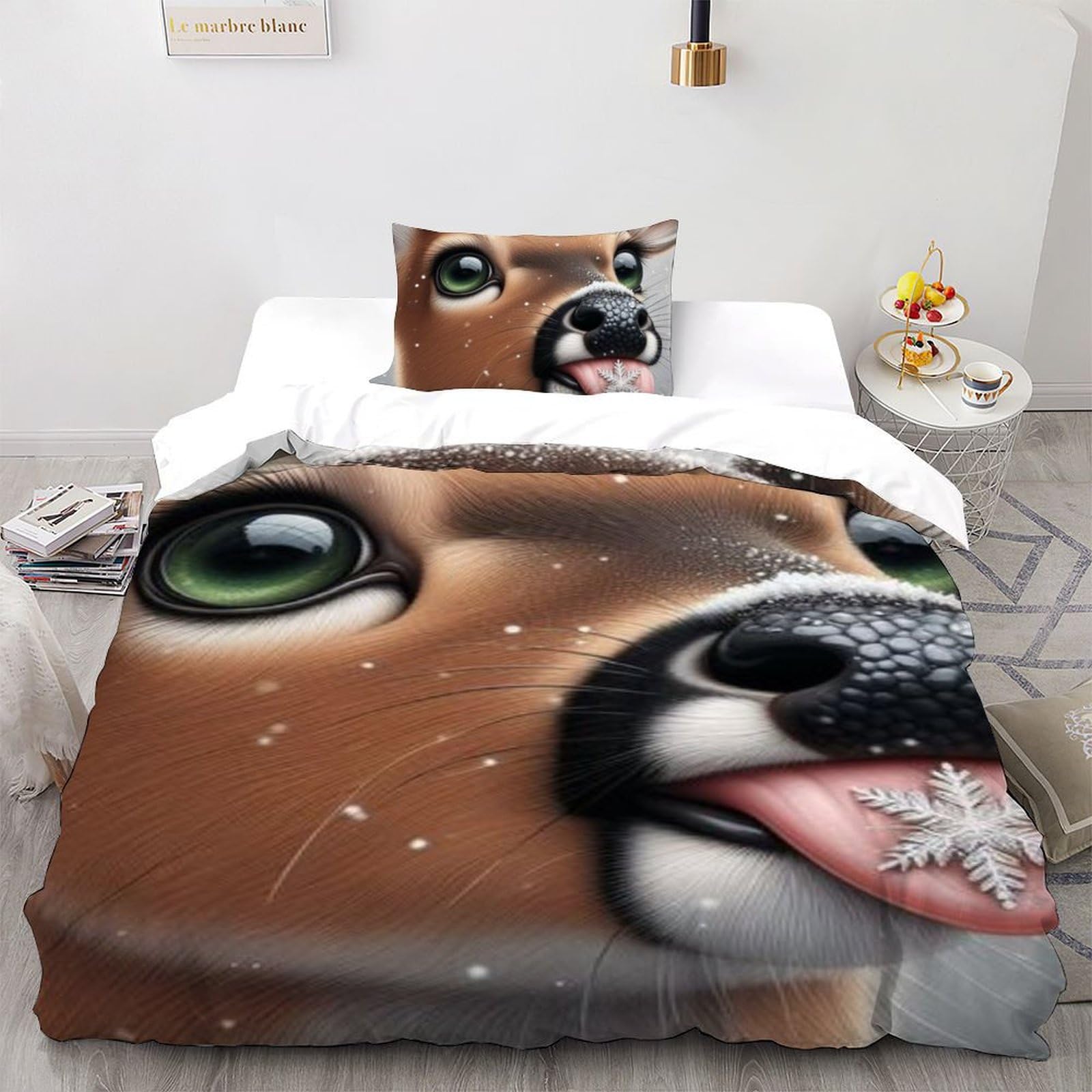 Housse de couette chevreuil en microfibre 135x200 cm avec fermeture éclair pour lit une place