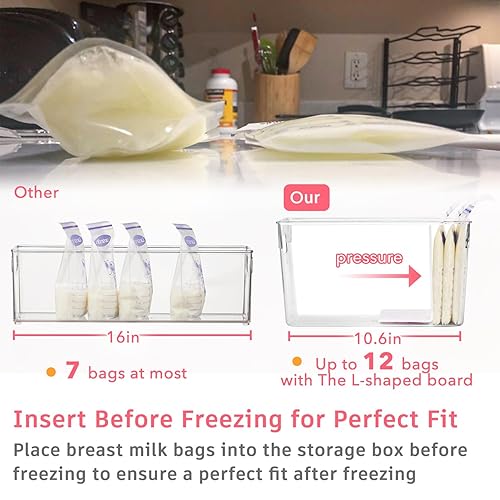 Miniatura 3 de Recipiente de almacenamiento de leche materna con tablas separadoras en forma de L, los divisores aplanarán las bolsas de leche materna de pie en