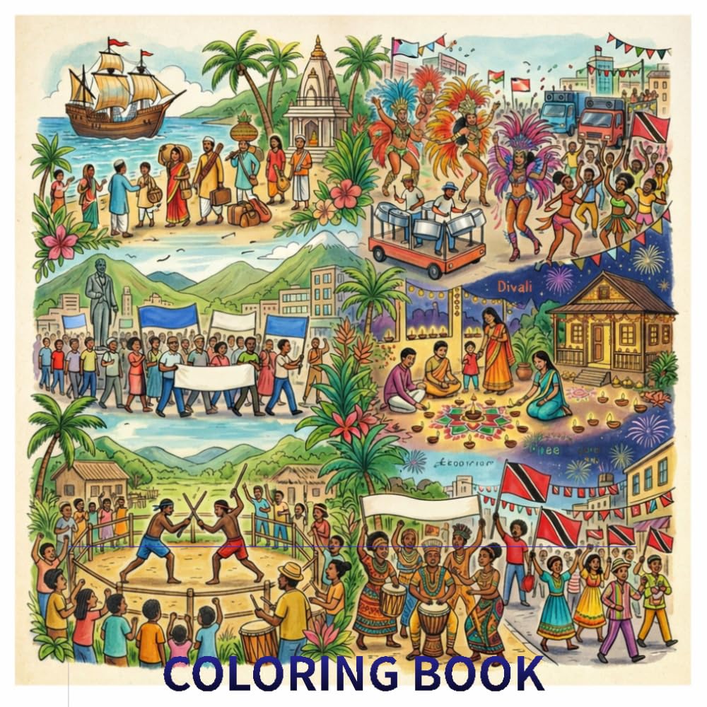 Beautifully hand-drawn coloring book that celebrates the vibrant culture and festive spirit of the festivals of Trinidad and Tobago: A Cultural ... Caribbean Celebrations for Kids and Adults