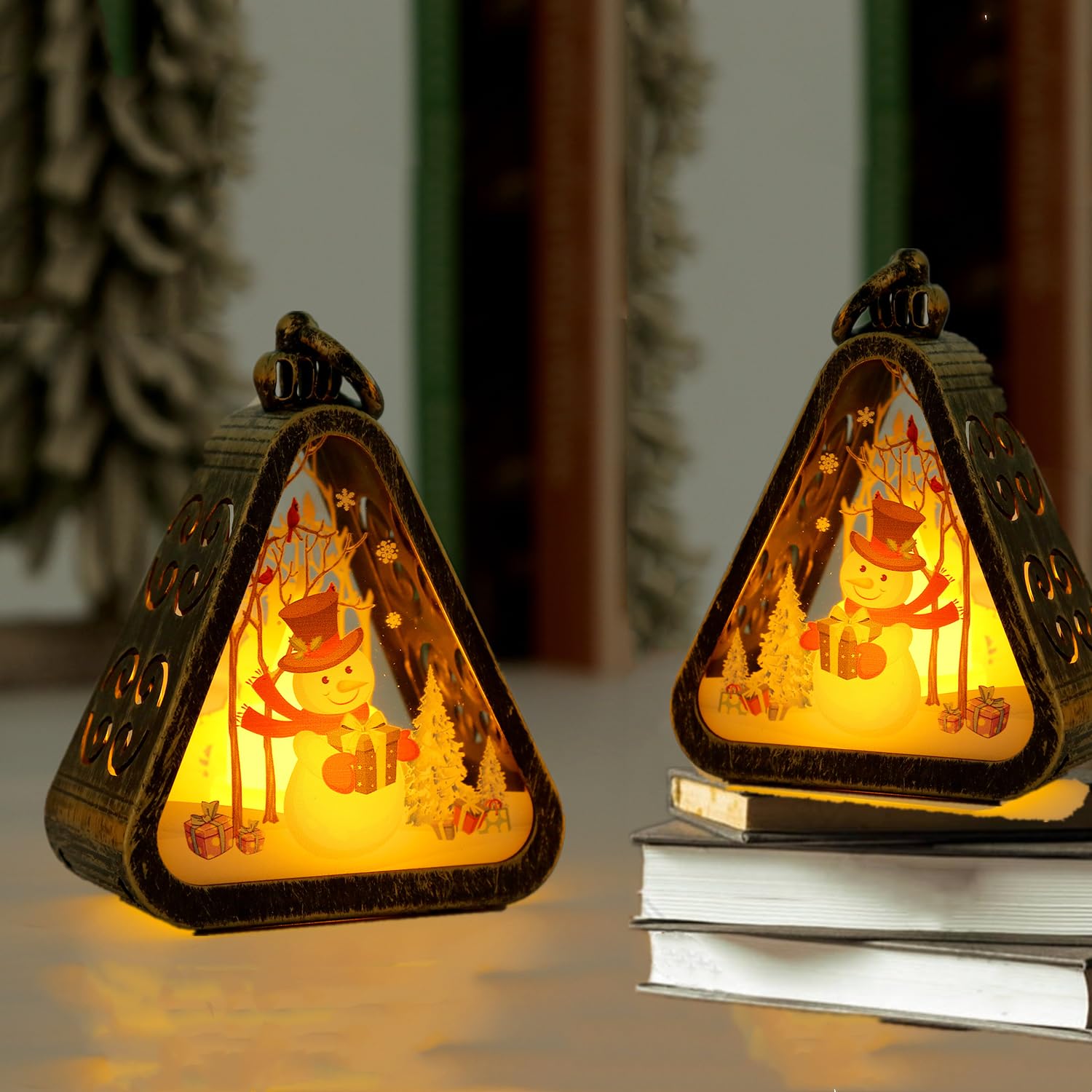 HFHungkeong Hanging Decorative Table Lamp Vintage Small Night Lights for Christmas Tree Fireplace Indoor Outdoor Window Decorations Xmas Home Bedroom Bedside Desktop Nightstand Decoration,2Pcs/Pack