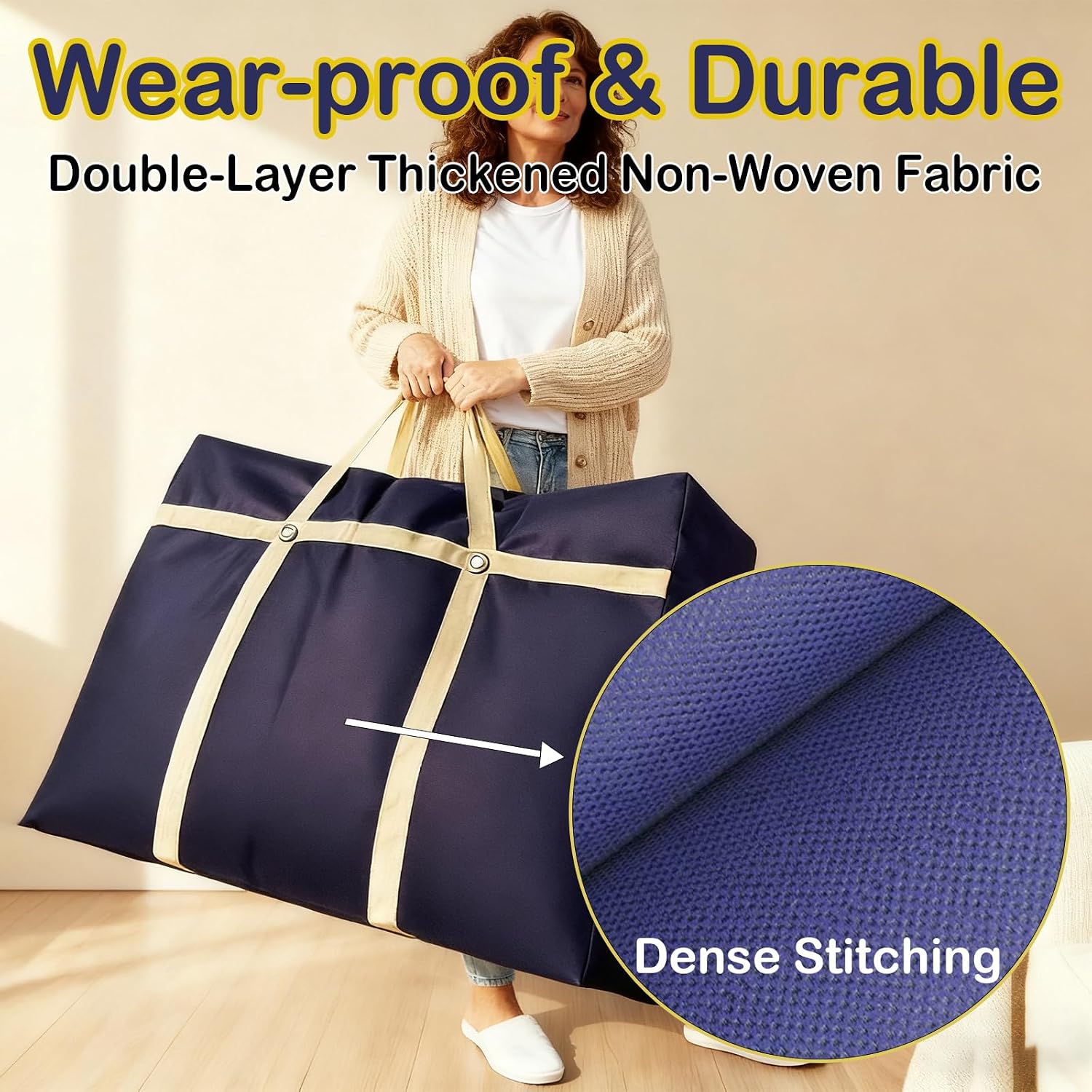 2 Pack Extra Large Moving Bags, Heavy Duty Storage Bag with Strong Zipper & Carrying Handles 52 Gal Capacity Packing Bags Clothes Storage Totes Moving Boxes for Space Saving