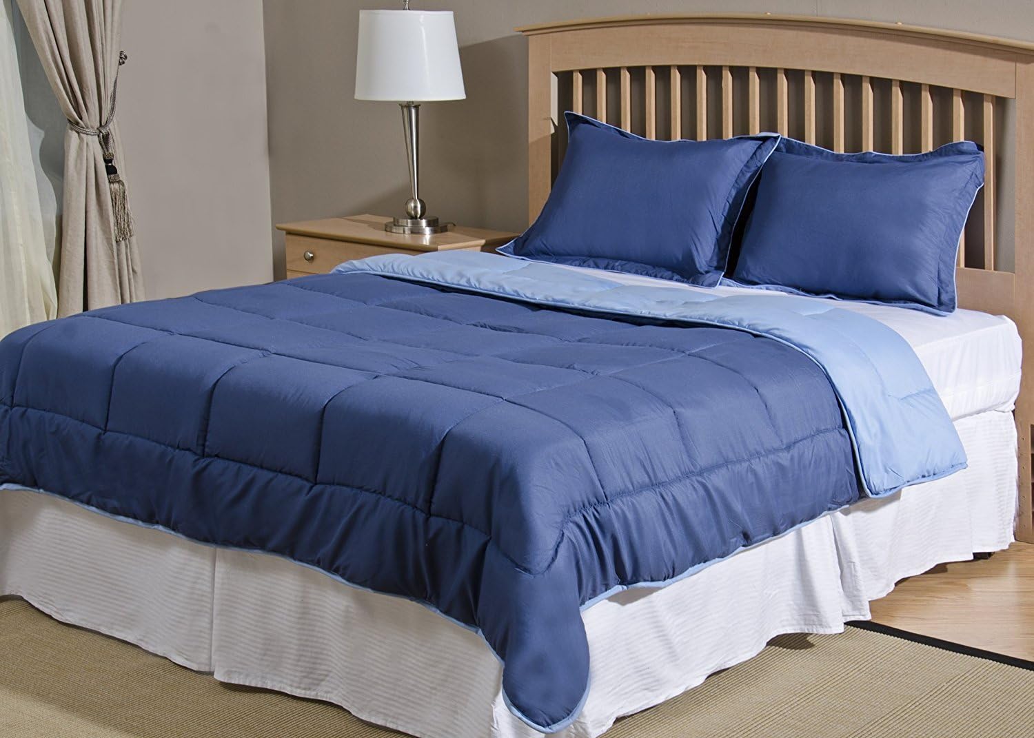 Reversible Mini Bed Set - 2 Piece - Navy Blue/Light Blue - Twin Size