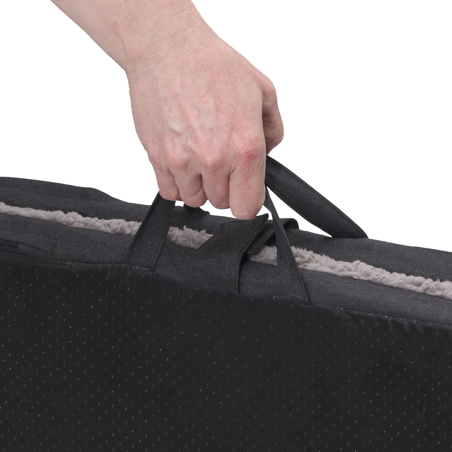 Matelas pliable ergonomique pour chien, anthracite, cuir synthétique et peluche, mousse à mémoire de forme, lavable, pliable avec poignée de transport, dessous antidérapant, 120 x 80 x 5 cm