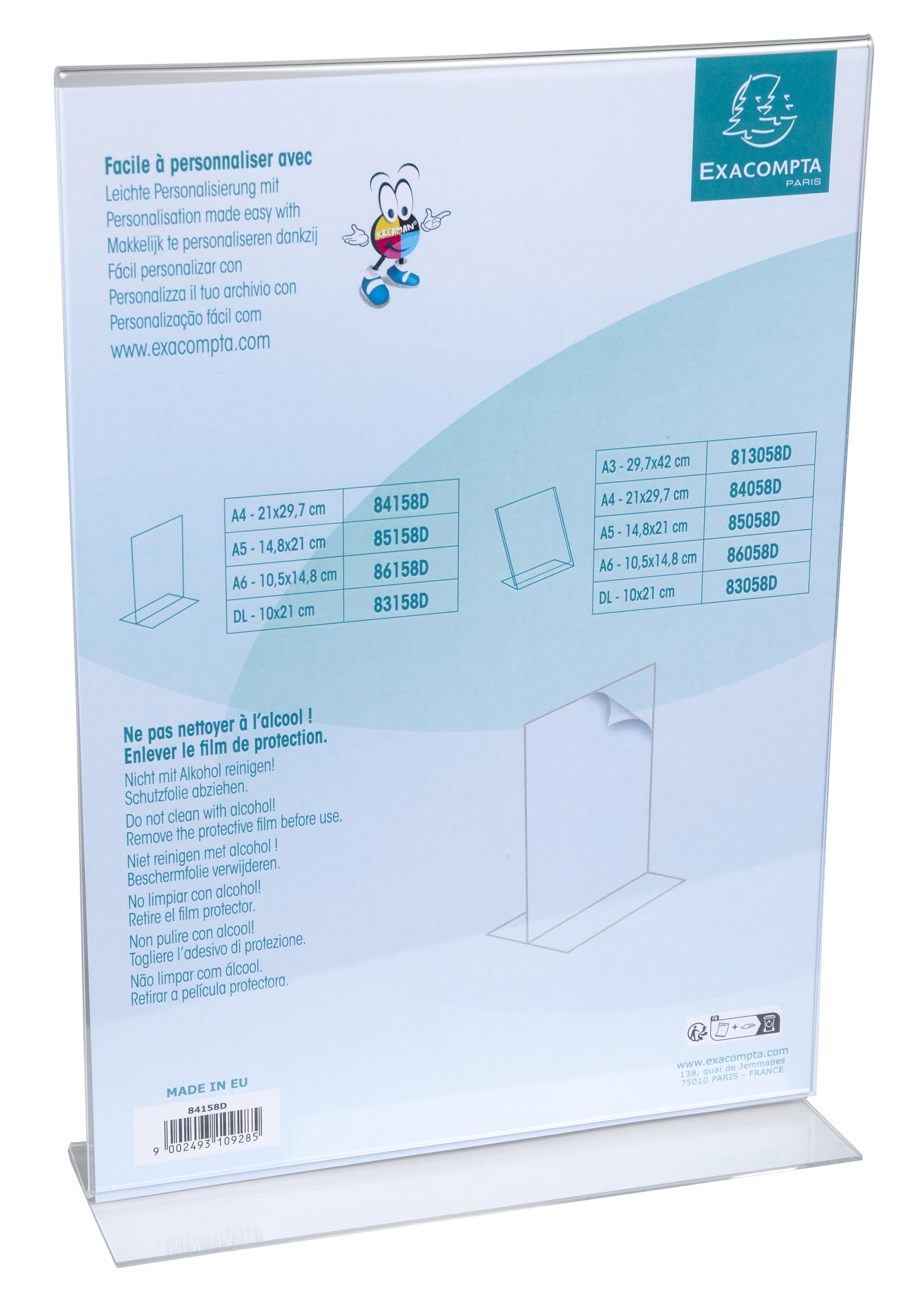 Exacompta Portello visivo A4 verticale destro 210x297 mm PMMA acrilico Cristallo