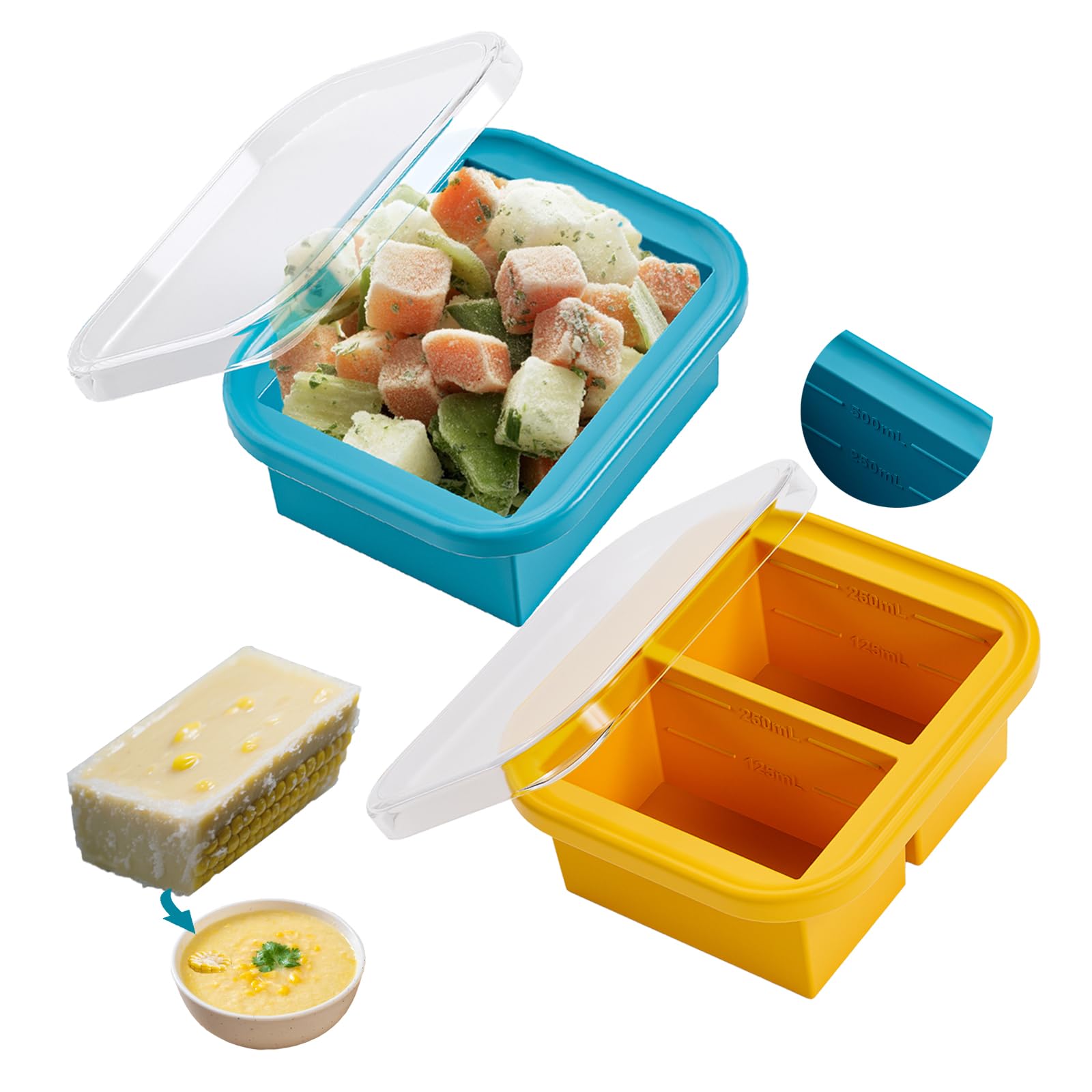 Bangp Jumbo Silicone Freezer Container and Ice Trays with Lid, Large Ice Moulds for Freeze Broth Sauce Ice Cubes, 600ml for Freezer
