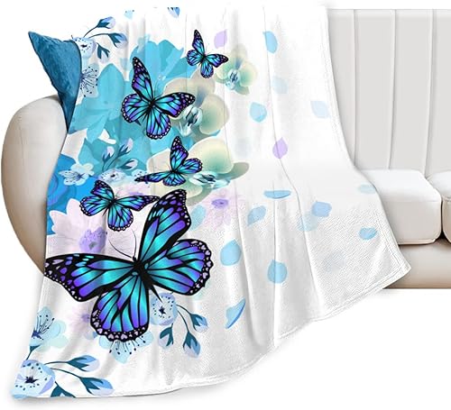 Manta suave de mariposa azul para todas las estaciones, manta gruesa y cálida de franela mullida para cama, sofá y sillón, 50 x 40 pulgadas