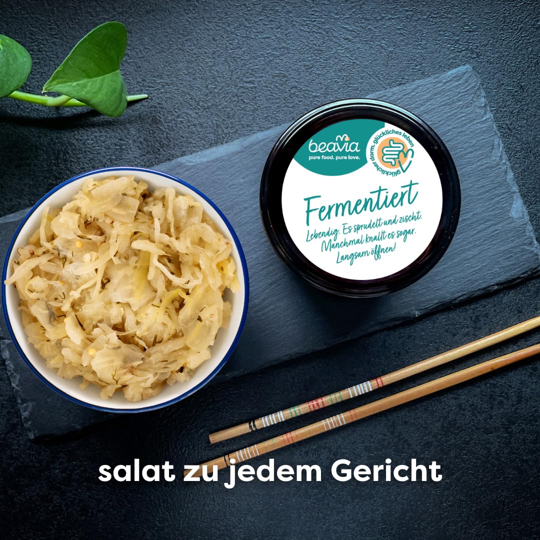 Beavia Fermentiertes Sauerkraut mit Fenchel & Dill 6x350g Ungekühltes Weißkohl Gemüse im Glas Vegan