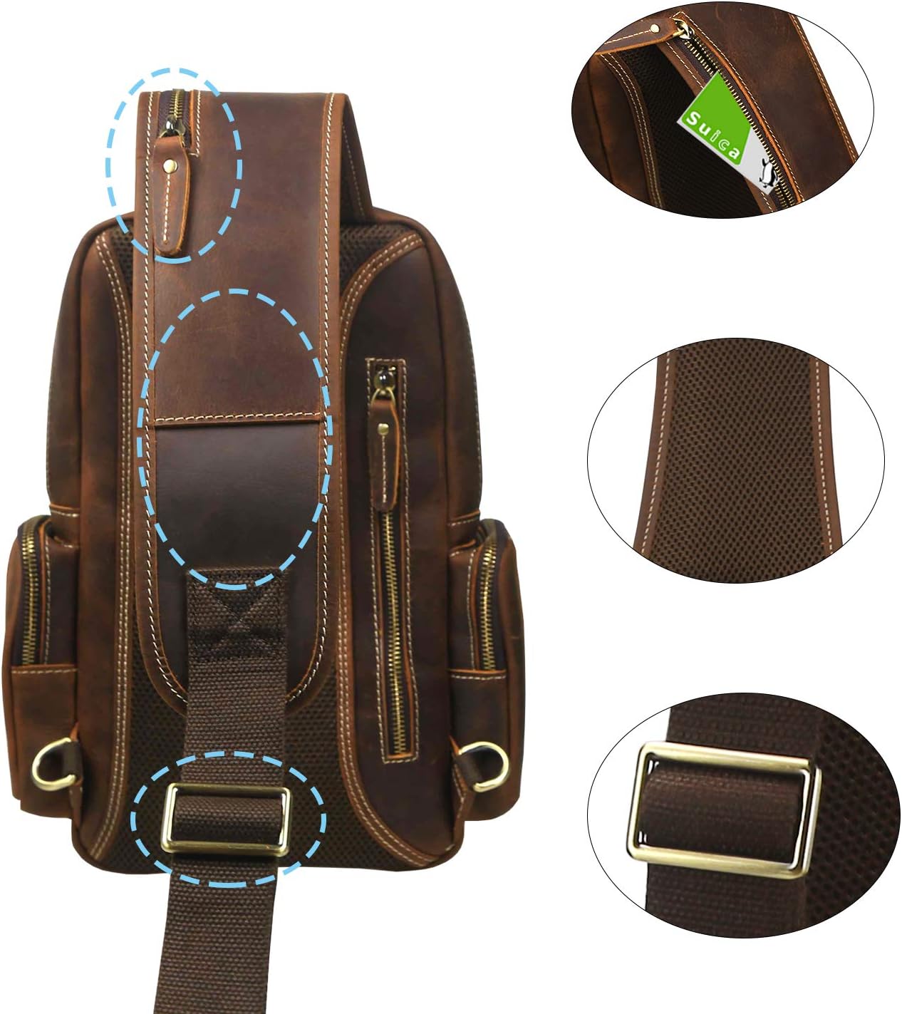LANNSYNE Vintage Full Grain Leather Chest Sling Bag Fits 10.5 iPad Crossbody Single Strap Backpack for Men - Image 7