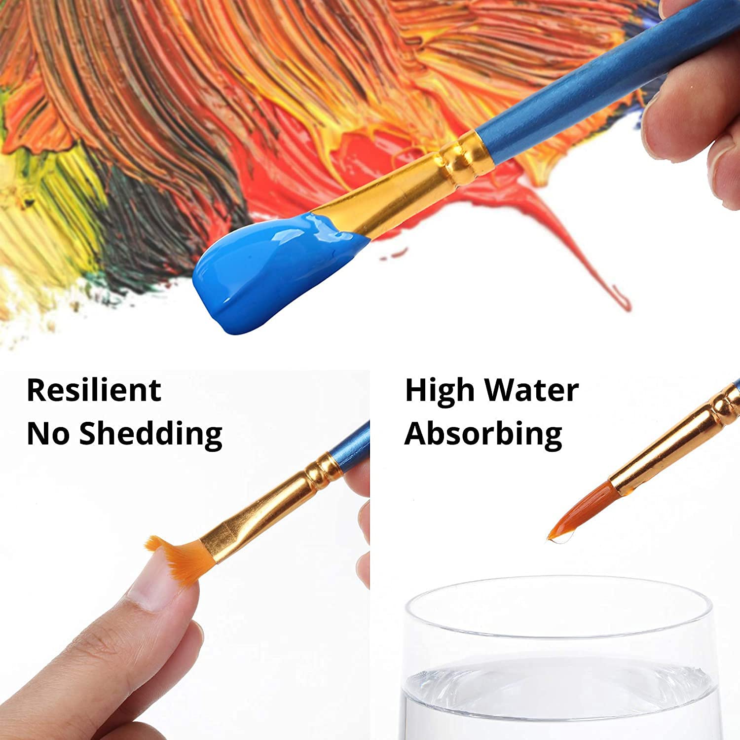 Elisel Set 10 Pennelli In Nylon Per Pittura: Acrilico, Olio, Acquerello, Viso E Unghie - Dimensioni 2/0 A 8 - Ideale Per Artisti E Principianti - 2