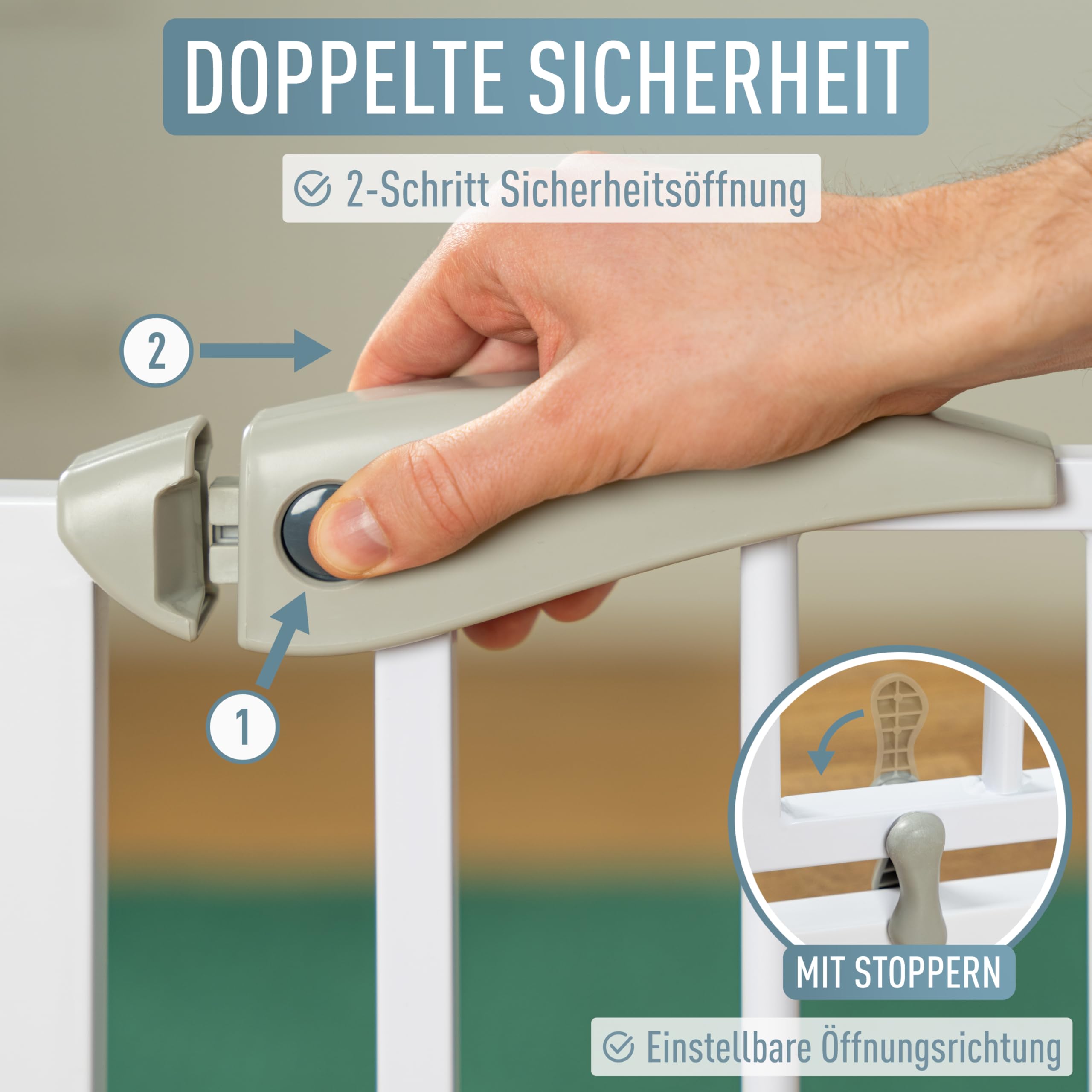 IB STYLE Treppenschutzgitter für Babys Berrin - Türschutzgitter, Gittertür für Haustiere, Einfache Montage, Ohne Bohren, Weiß, 105-115 cm