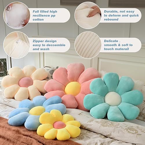 Miniatura 3 de Almohada de flores, 2 cojines de asiento de cojín de suelo de flores, almohada en forma de margarita, lindas almohadas de flores, almohada
