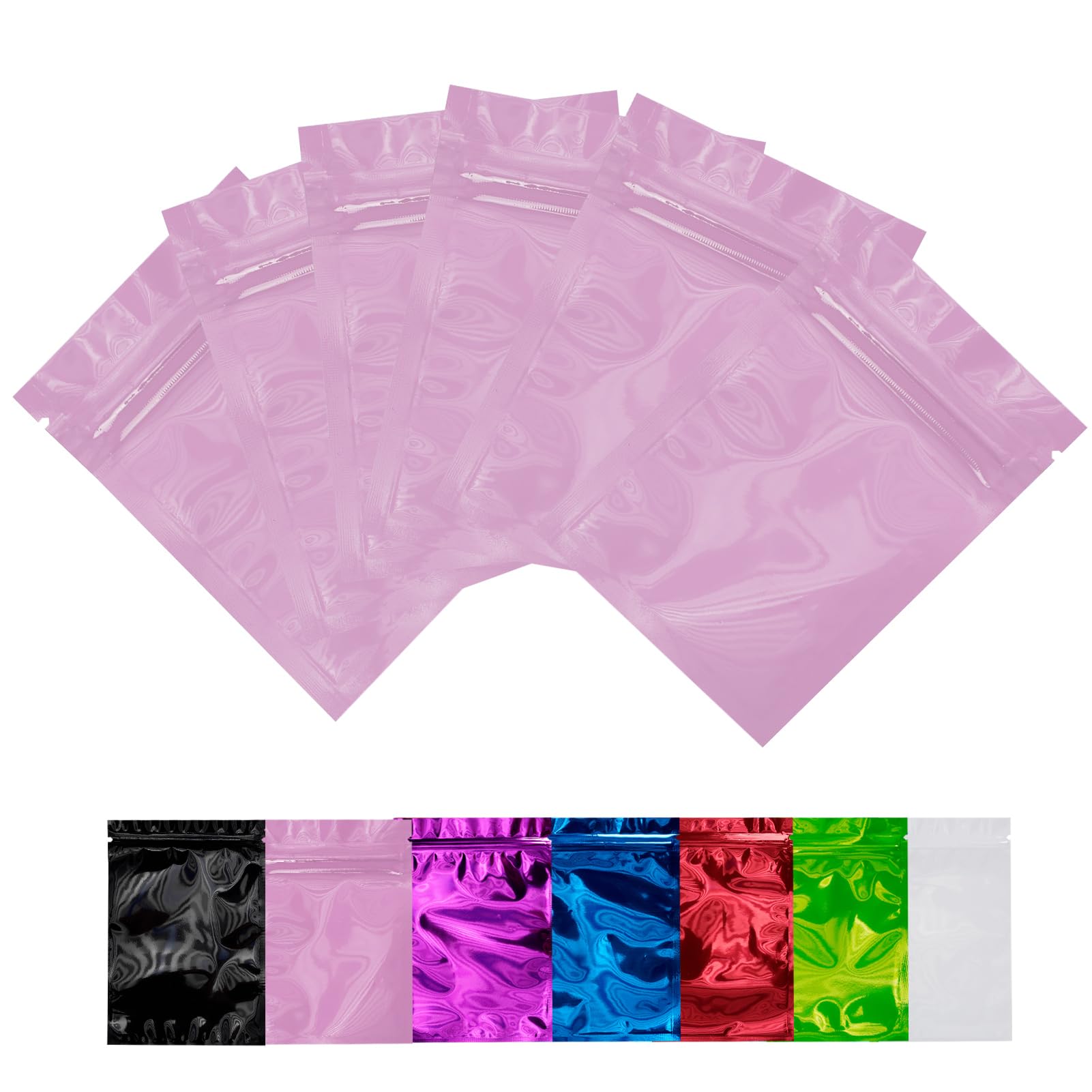 100 PCS Mylar Holographic Bags Packaging Bags, Glossy Resealable Smell Proof Foil Pouch Bags for Food Storage and Candy,Jewelry,Sample,Party Favor Packaging for Small Business (2.75×3.93 Inch, Pink)