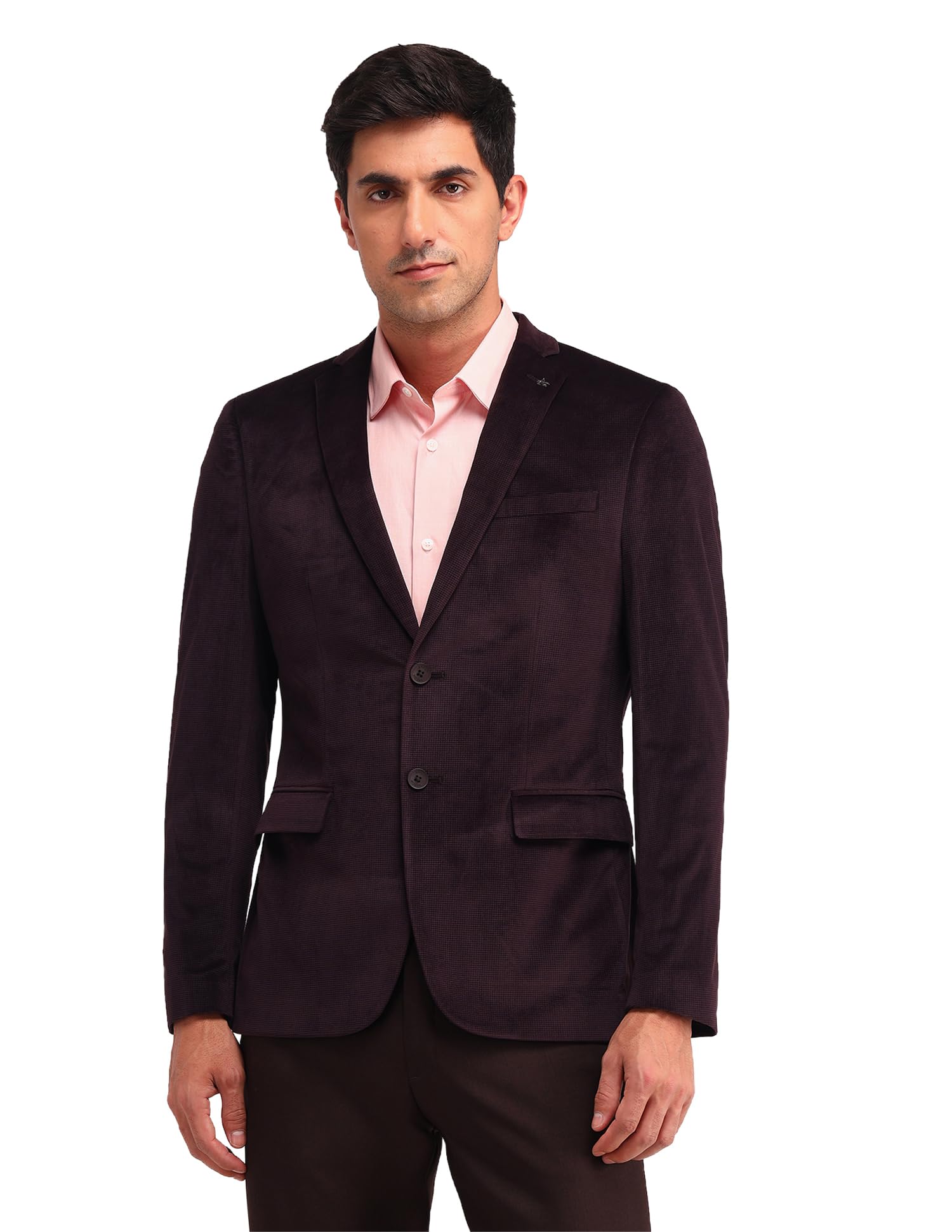 arrow Men's Red Textured Notch Collar Long Sleeve Formal Polyester Slim Fit Blazer-picture-12