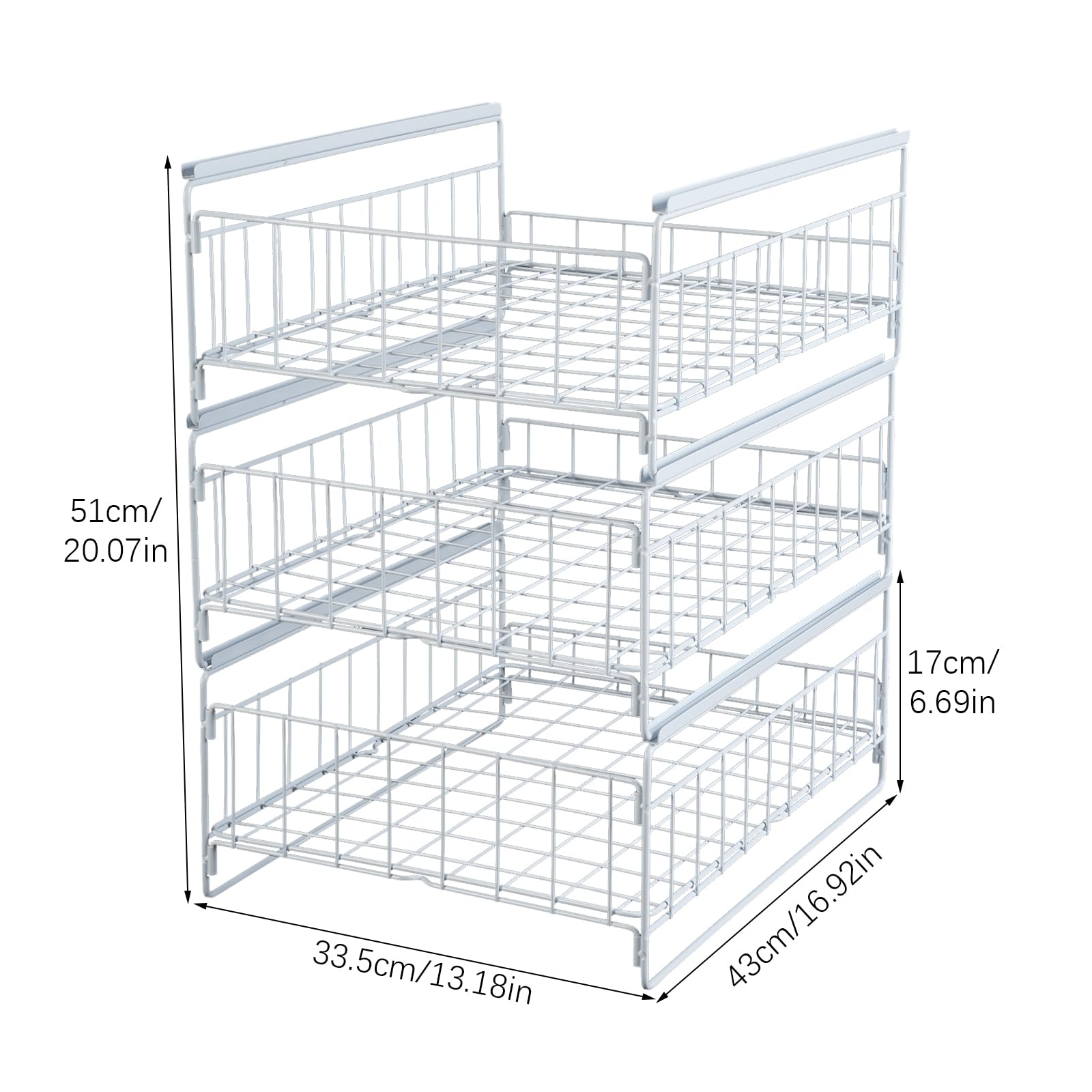 Tiroir Coulissant Cuisine à 3 Niveaux Armoire Organisateur Placard Cuisine Max.capacité de Charge 20kg pour Ranger Couverts, Assiettes, Cuillères, Fourchettes, Outils, Condiments