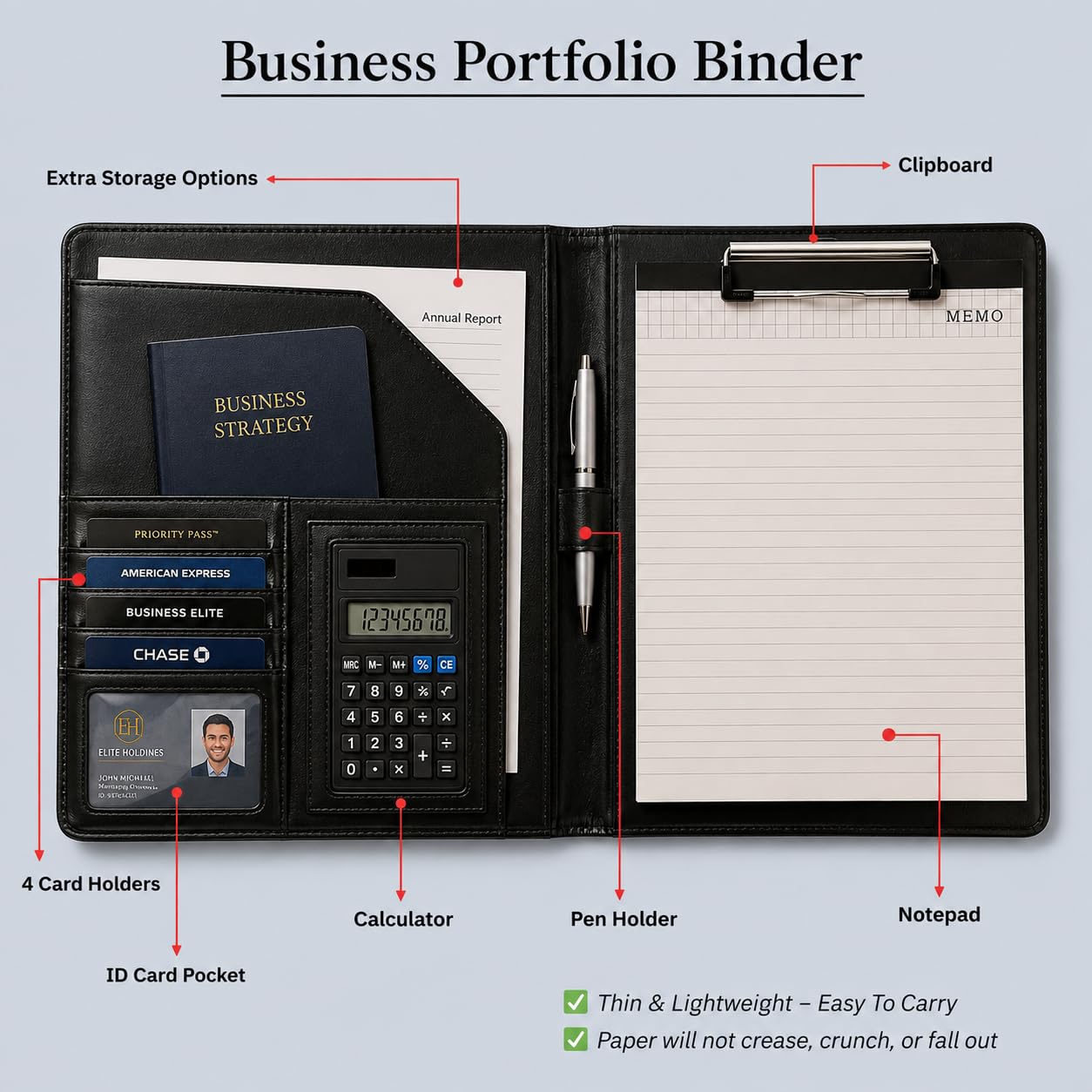 Porte-documents en cuir pour une utilisation professionnelle, organiseur de documents avec rangement intelligent, calculatrice, bloc-notes, – Padfolio tout-en-un professionnel pour homme et