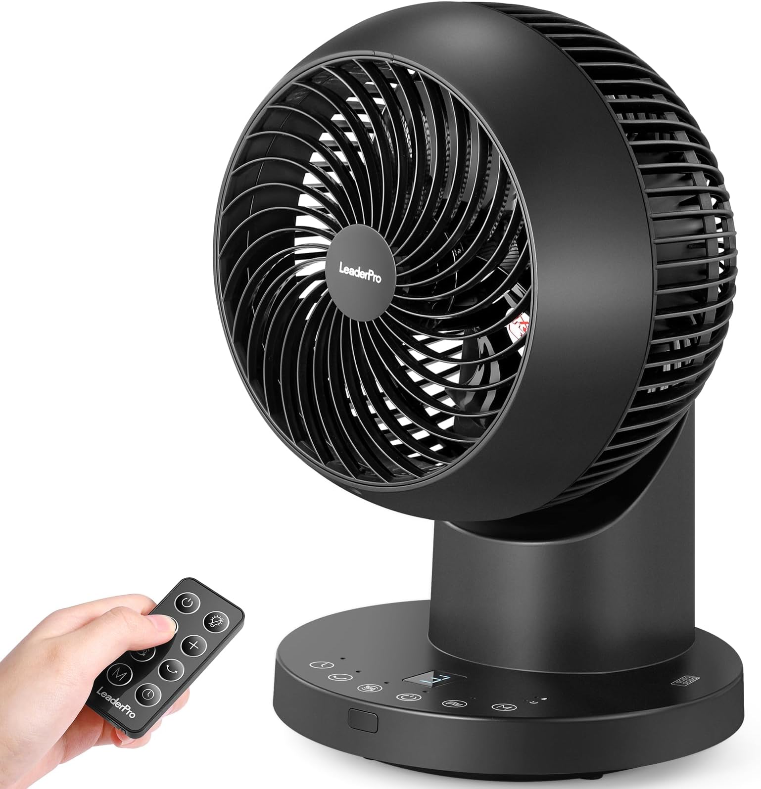 LeaderPro 6" Air Circulator - 360° Desk Fan with Magnetic Remote Control, 1-8h Timer, 4-Speed Settings, Quiet Oscillating, Powerful Table Fan, 25dB Silent for Bedroom/Office Use