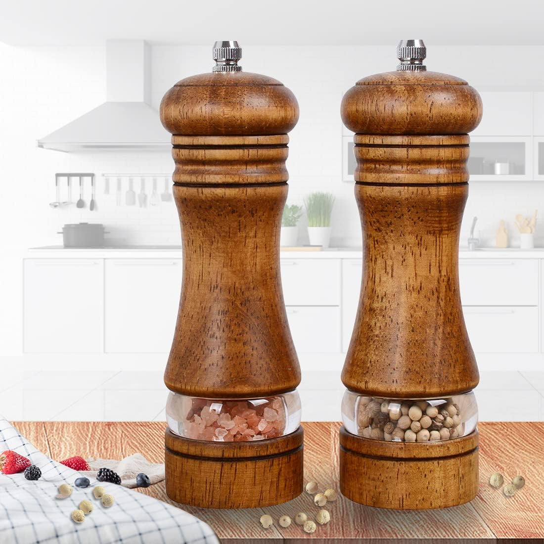 Lot De 2 Moulins Manuels Navaris En Bois D'Acacia - Pour Sel Et Poivre