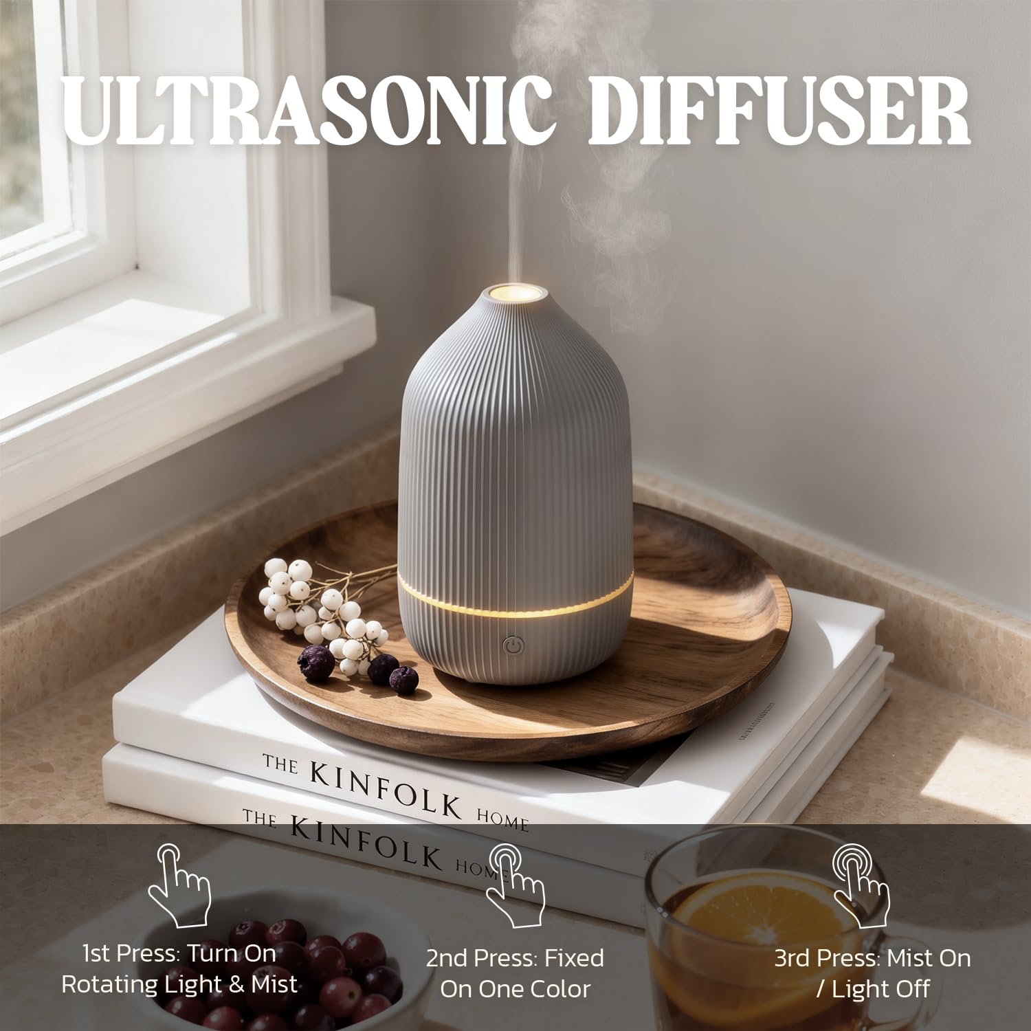 SALUBRITO Aroma Diffuser, 100ml Grau Diffusor für ätherische Öle, Ultraschall Aromatherapie Diffuser, Klein Diffuser für Zuhause Büro Yoga, Geschenk für Frauen