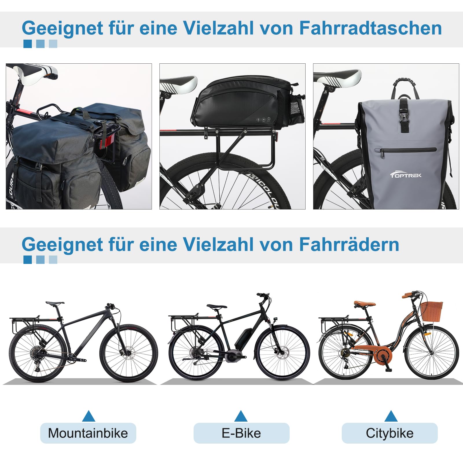 Toptrek Gepäckträger Mountainbike für 24-29 Zoll Fahrrad | Universelle Aluminiumlegierung Gepäckträger Tragfähigkeit Mindestens 50 KG | Fahrrad Gepäckträger Hinten für MTB Rennrad EBike