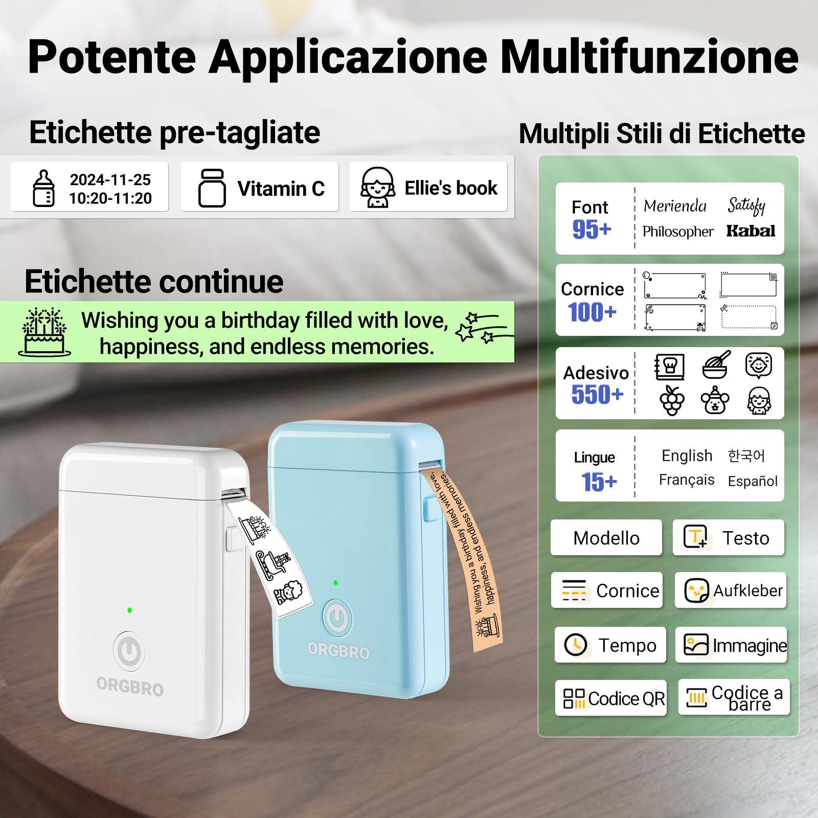 ORGBRO X1 Etichettatrice Termica Portatile Bluetooth - Mini Stampante per Etichette Adesive Senza Inchiostro/Cartucce con 1 Rotolo Incluso, Compatibile con iOS/Android per Casa, Ufficio (Bianco)