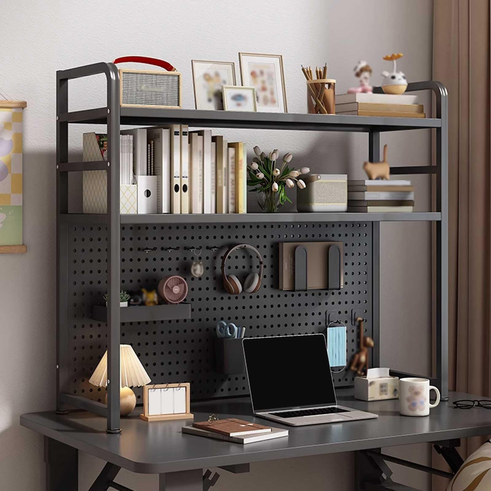 Mehrstöckig Schreibtisch Regal Organizer DIY Kombination H-Struktur Geeignet für Schreibtische Büros Küchen und Studentenwohnheime (Color : Black, Size : Double 75cm)