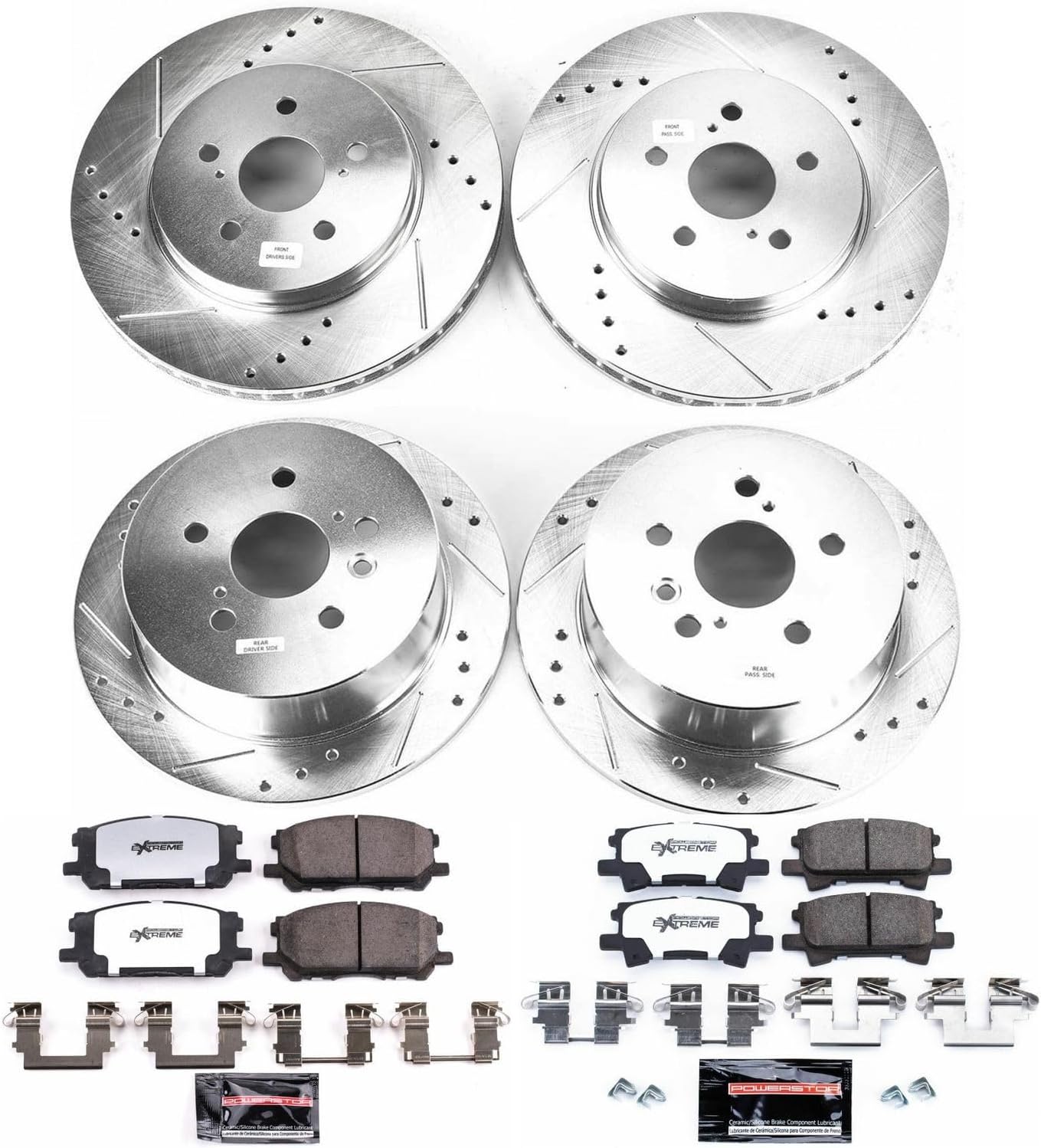 PowerStop Front & Rear Brake Kit For Lexus RX350 2007-09 |RX400h 2006-08 |Toyota Highlander 2006-07 - Truck & Tow Carbon Fiber Ceramic Brake Pads + Drilled & Slotted Rotors Upgrade, K4530-36