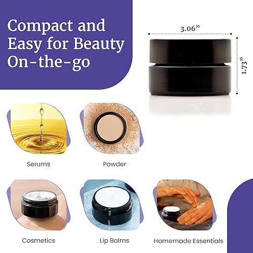 Miniatura 3 de Infinity Jars Tarro con tapa de rosca de 3.4 fl oz (3.3 fl oz), color negro, ultravioleta, recargable, estilo cosmético, botella de viaje, tarro de