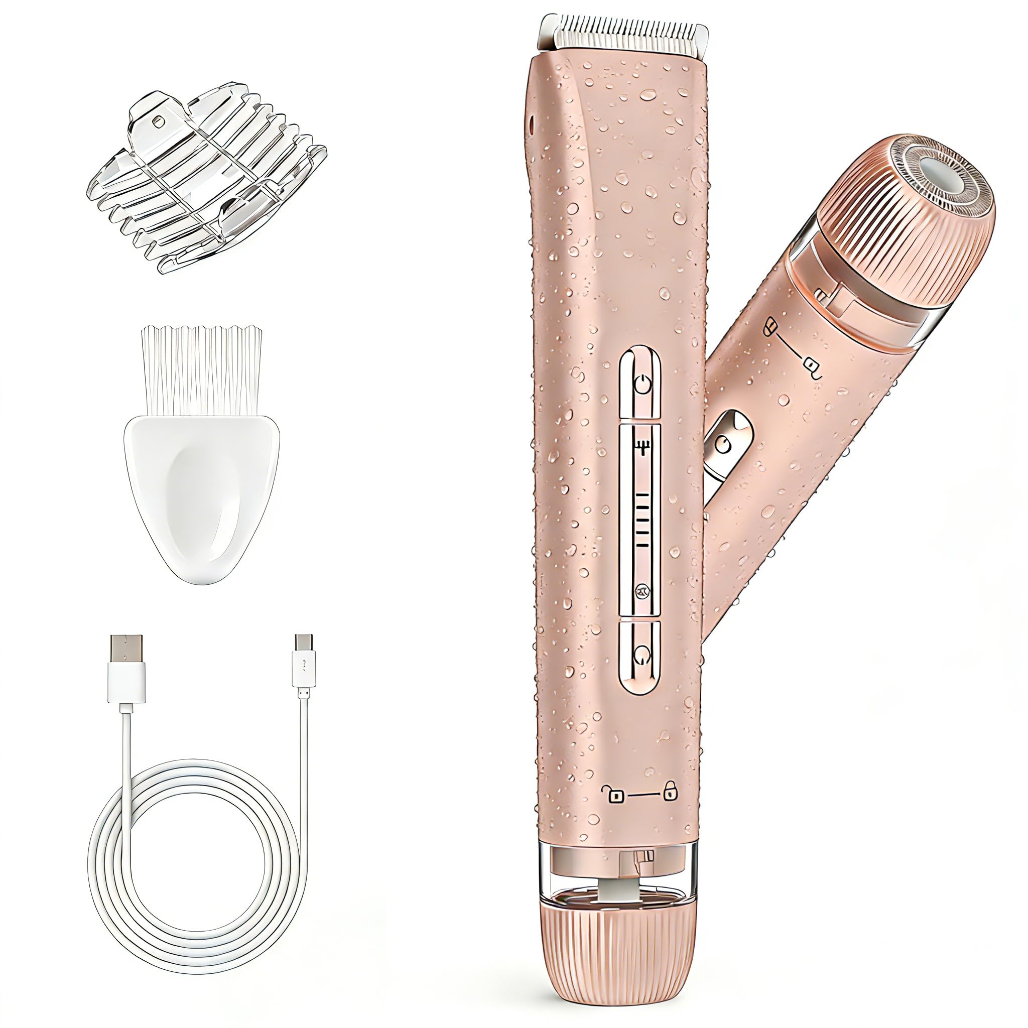Bikini Trimmer for Women, Painless Dual Head Shaver for Sensitive Skin, IPX7 Waterproof for Safe Shower, USB-C, Detachable Head, Portable 2 in 1