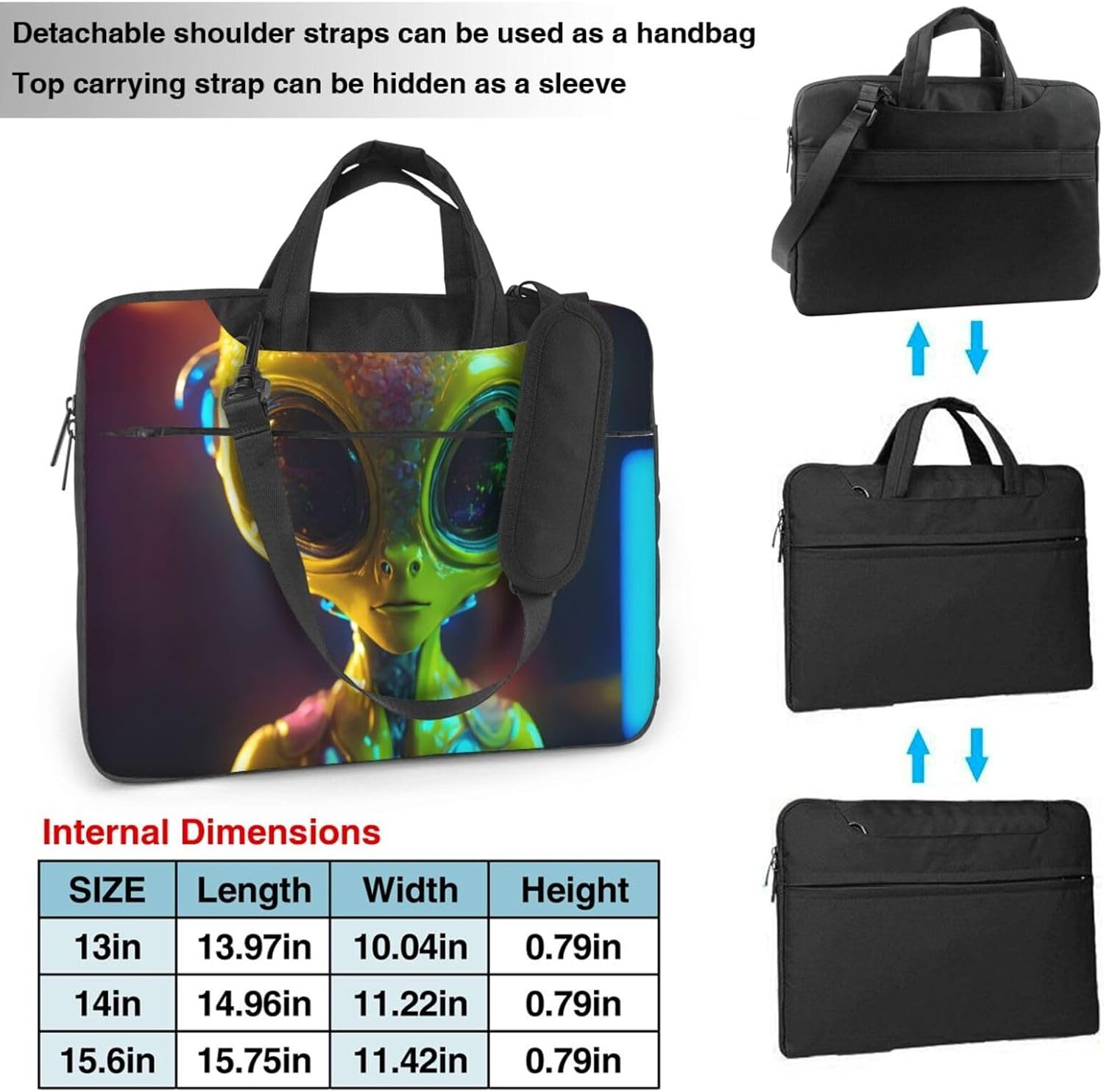 Alien Planet Print Laptop Shoulder Bag Messenger Bag Notebook with Accessories Pocket 13/14/15.6 inch