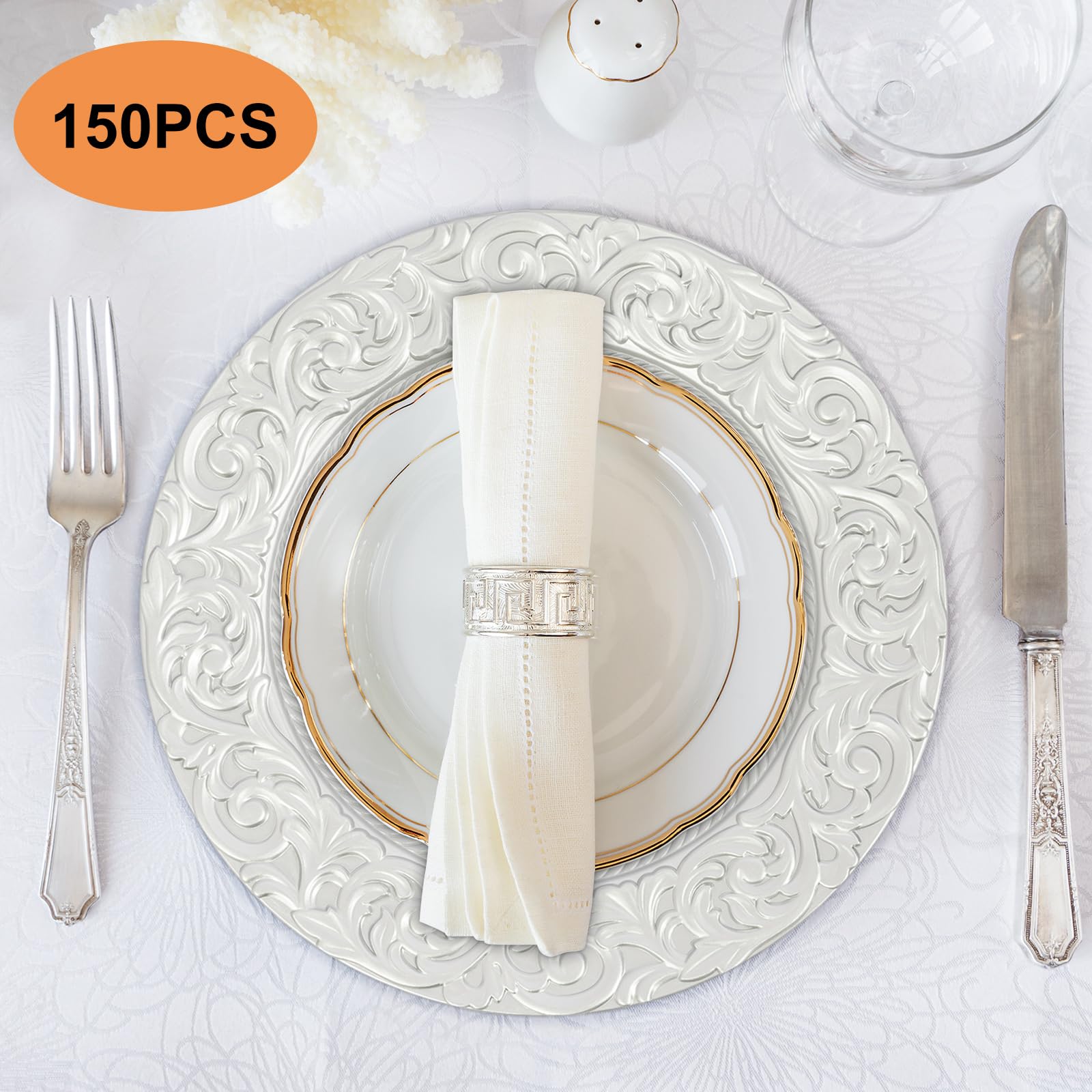 juckeyroot 150PCS Charger Plates Bulk Round Wedding Chargers, 13