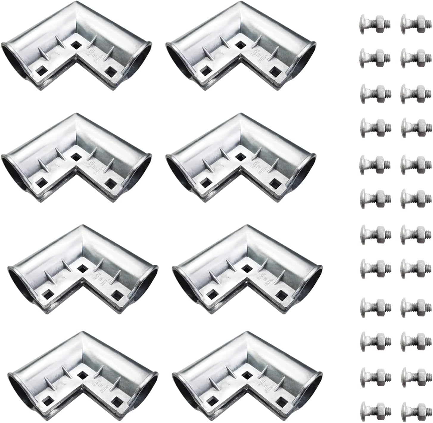 Aluminum Chain Link Fence Gate Corner, Gate Elbow for 1-3/8" x 1-3/8" Outdoor Diameter Pipe, Pressed Gate Corner Include Bolts, 8 Packs