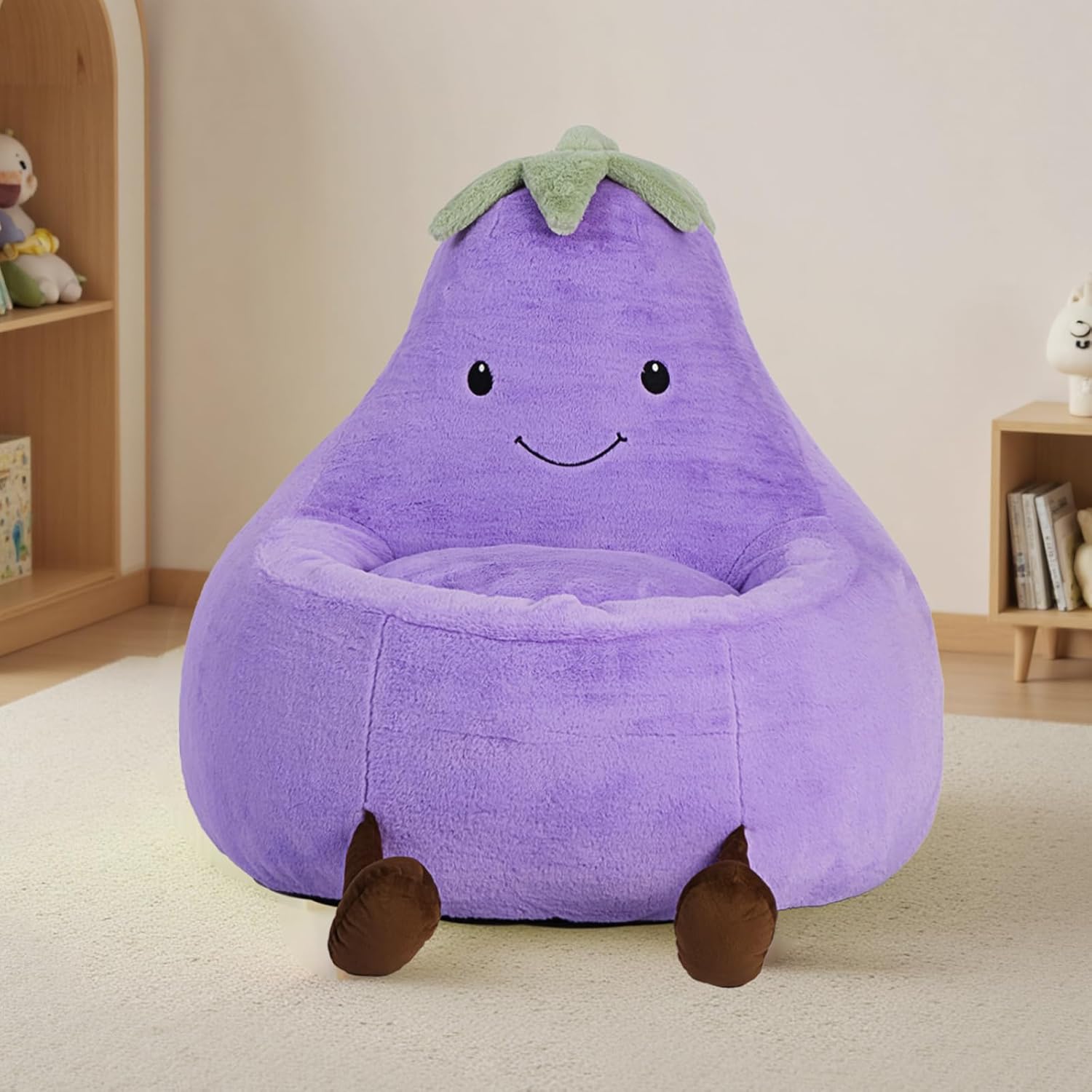 Sweetcrispy Toddler Chair for Children Aged 4 to 12, 31" Baby Couch with Soft Plush and Washable Cover, Kids Reading Chair for Bedroom, Living Room and Playroom, Cute Eggplant-Shaped Design, Purple