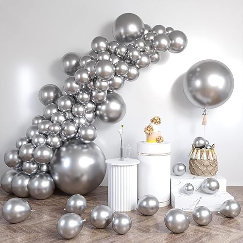 Miniatura 2 de Globos de látex metálicos plateados de 5 pulgadas, pequeños globos de helio cromados para decoración de fiestas, paquete de 100