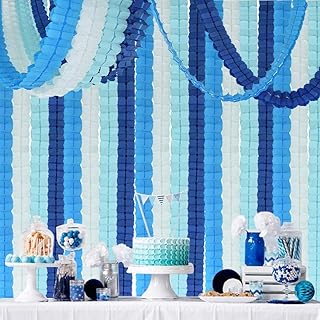 12PCS Four Leaf Clover Paper Garland 120ft Navy Blue Ocean Party Streamers Tissue Flower Reusable Hanging Banner for Weddi...