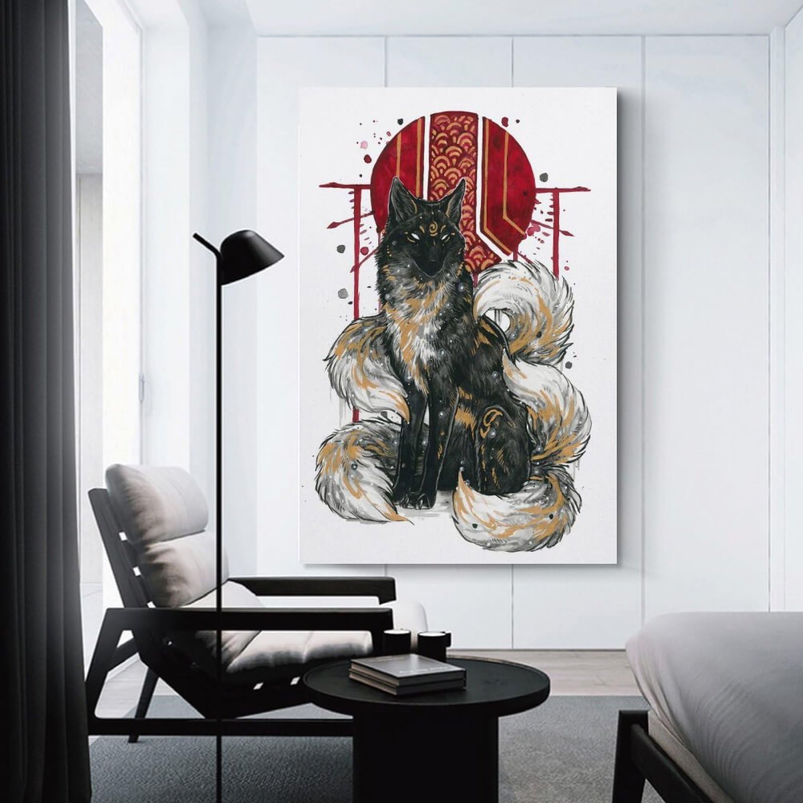 Junmoney Kitsune Canvas Art Print, 24x36inch(60x90cm), for Wall Displays, Bedrooms Or Room Updates, Home Wall Art for Statement Displays