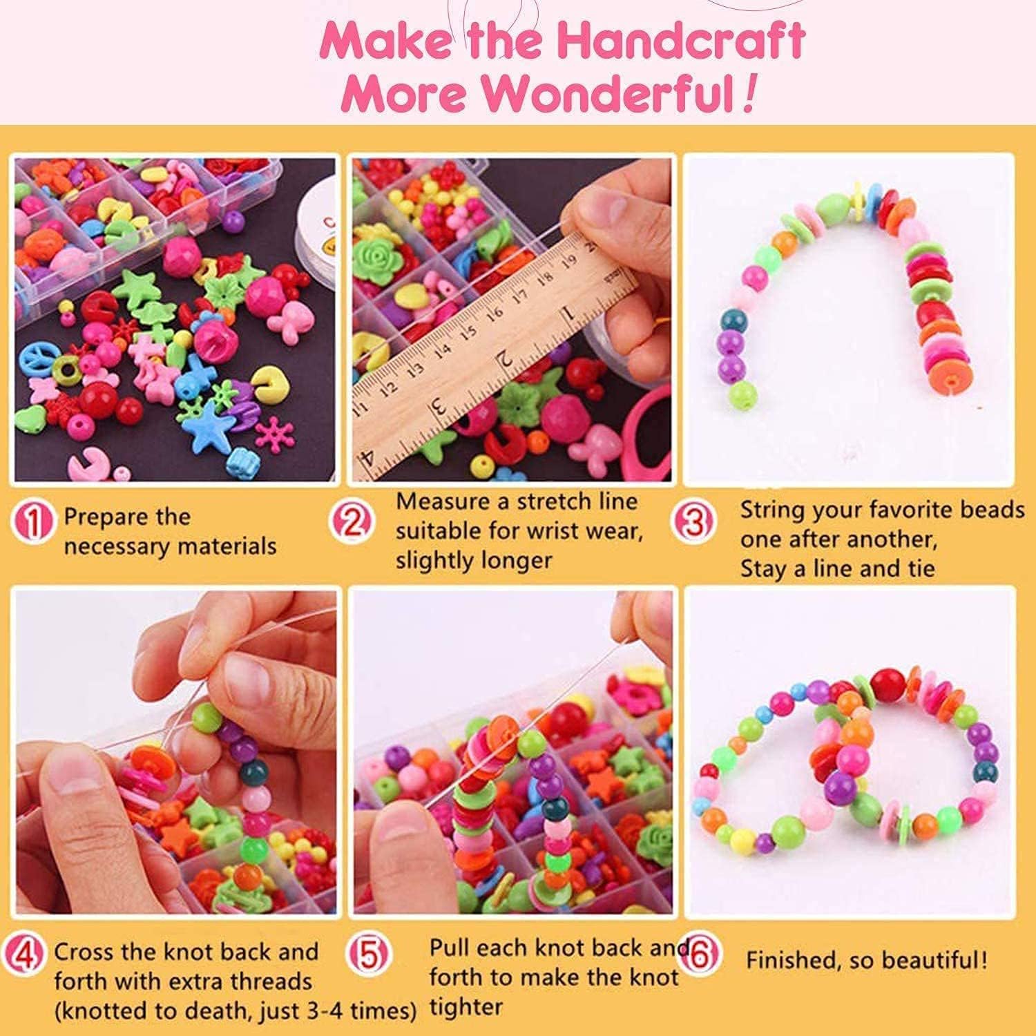 ZINLEY Beads for Kids Crafts Children's Jewelry Making Kit DIY Bracelets Necklace Hairband and Rings Craft Kits Birthday for 4, 5, 6, 7-Year-Old Little Girls-Multicolor (DIYBeadsSet-3) 1