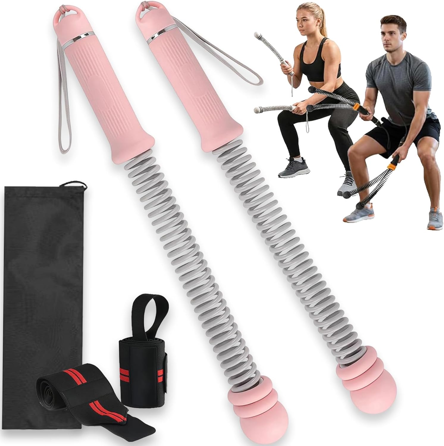 Adjustable Ropeless Battle Ropes with Adjustable Weight Rings, Ropeless Battle Ropes Adjustable Weight, Soft Rubber Anti-Slip Handle, Thickened Spring, for Home Gym (Black) ()