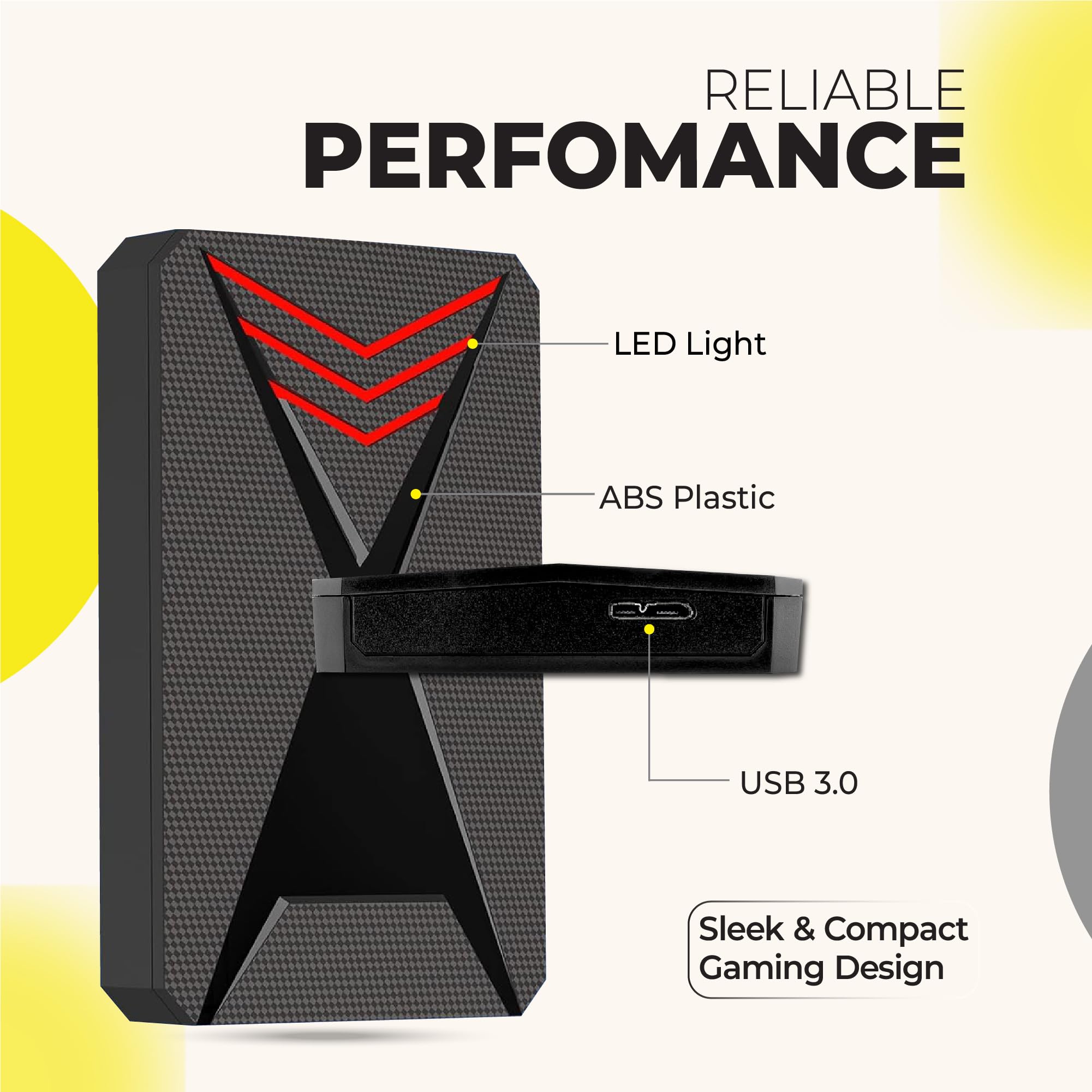 Hard disk esterno portatile USB 3.0 da 500 GB, con luce RGB, trasferimento dati ad alta velocità, compatibile con PS3, PS4, PS5, desktop, laptop, console di gioco e altro