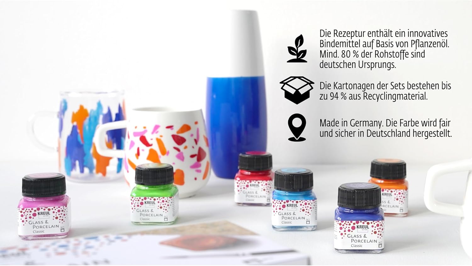 Kreul 16604-Glass Classic Set Color Living, 6 x 20 ml Brush, Cheerful and Brilliant Water Based Glass and Porcelain Paints, Multicoloured