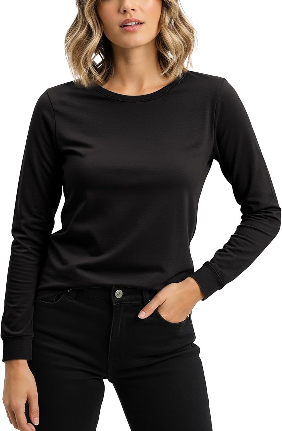 Sexy Basics Women's Cotton Stretch Athletic T-Shirt | Long Sleeve Tops |Multi Packs Colors